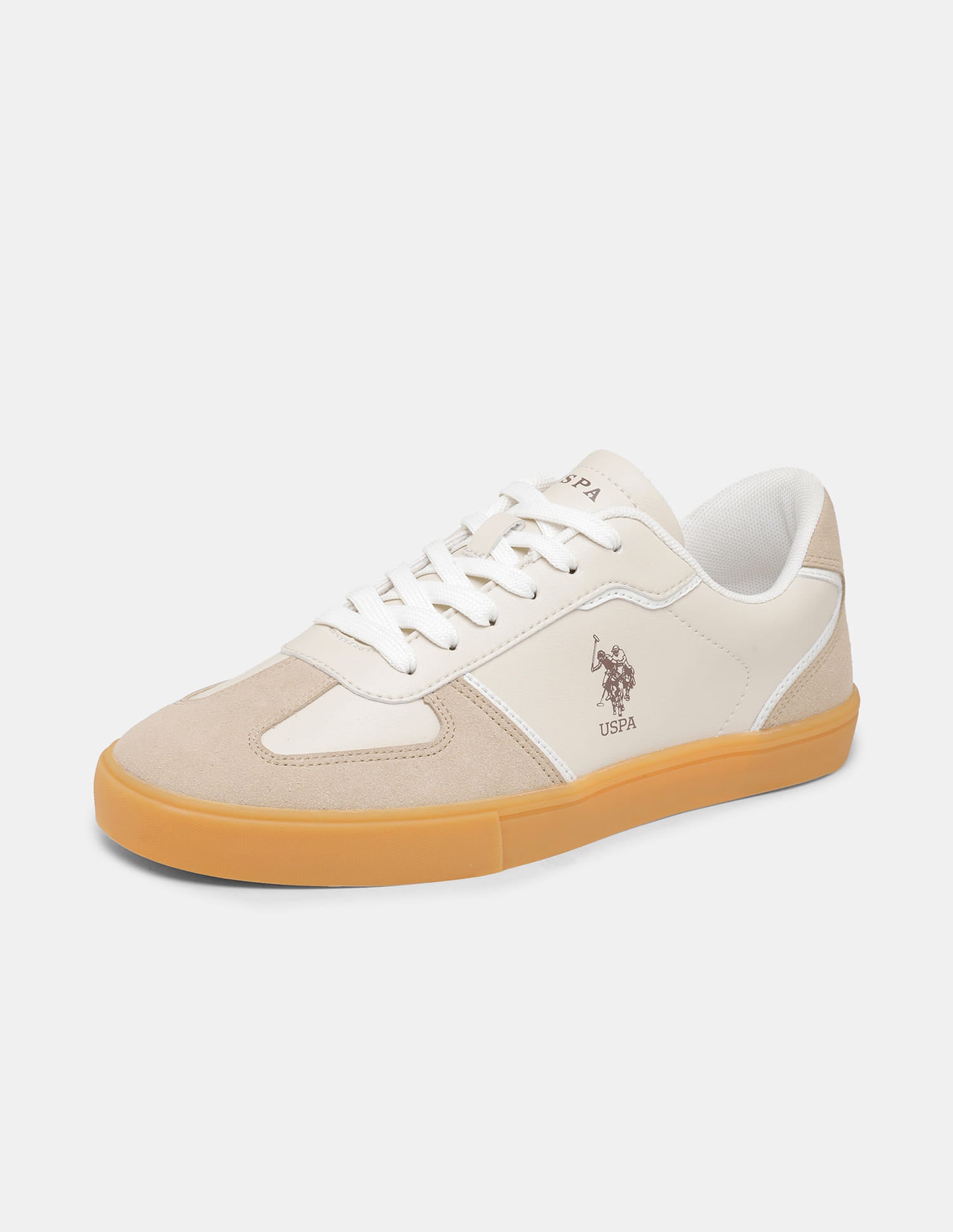 Men Colour Blocked Suede Oberon Sneakers Beige - U.S. Polo Assn. India | Large