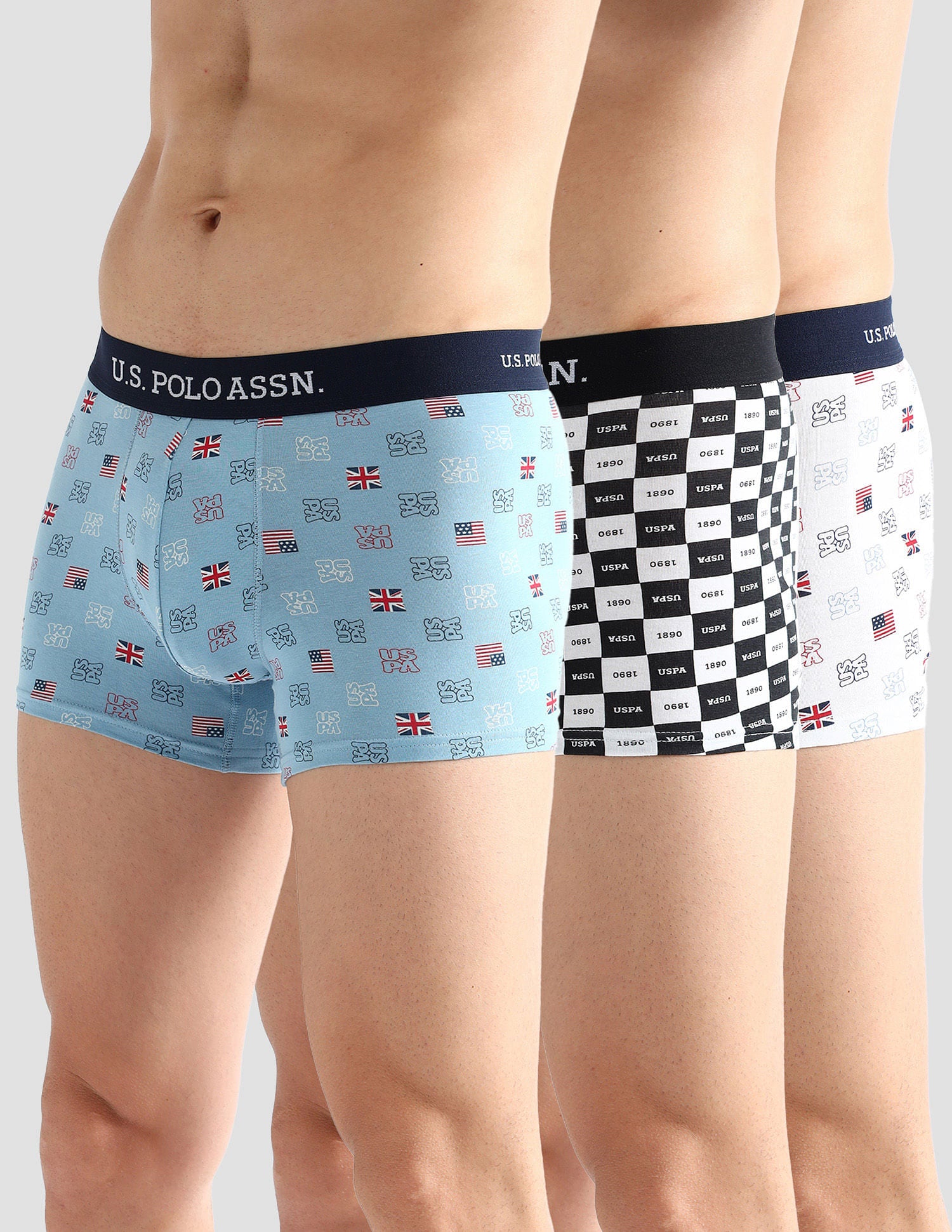Elasticized Waist Solid OET14 Trunks - Pack Of 3 White, White and Light Blue - U.S. POLO ASSN. | Large