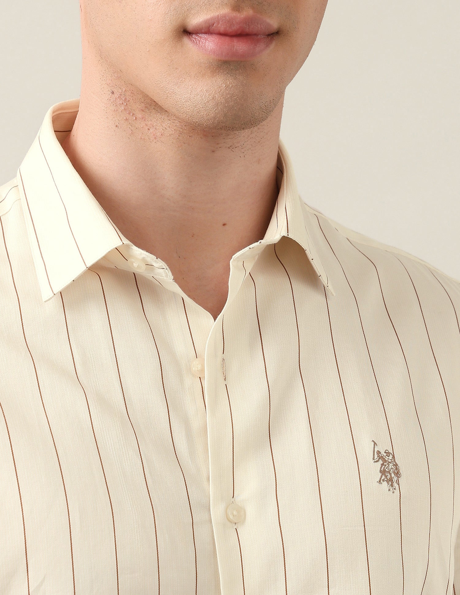 Vertical Striped Satin Shirt Beige - U.S. Polo Assn. India | Large