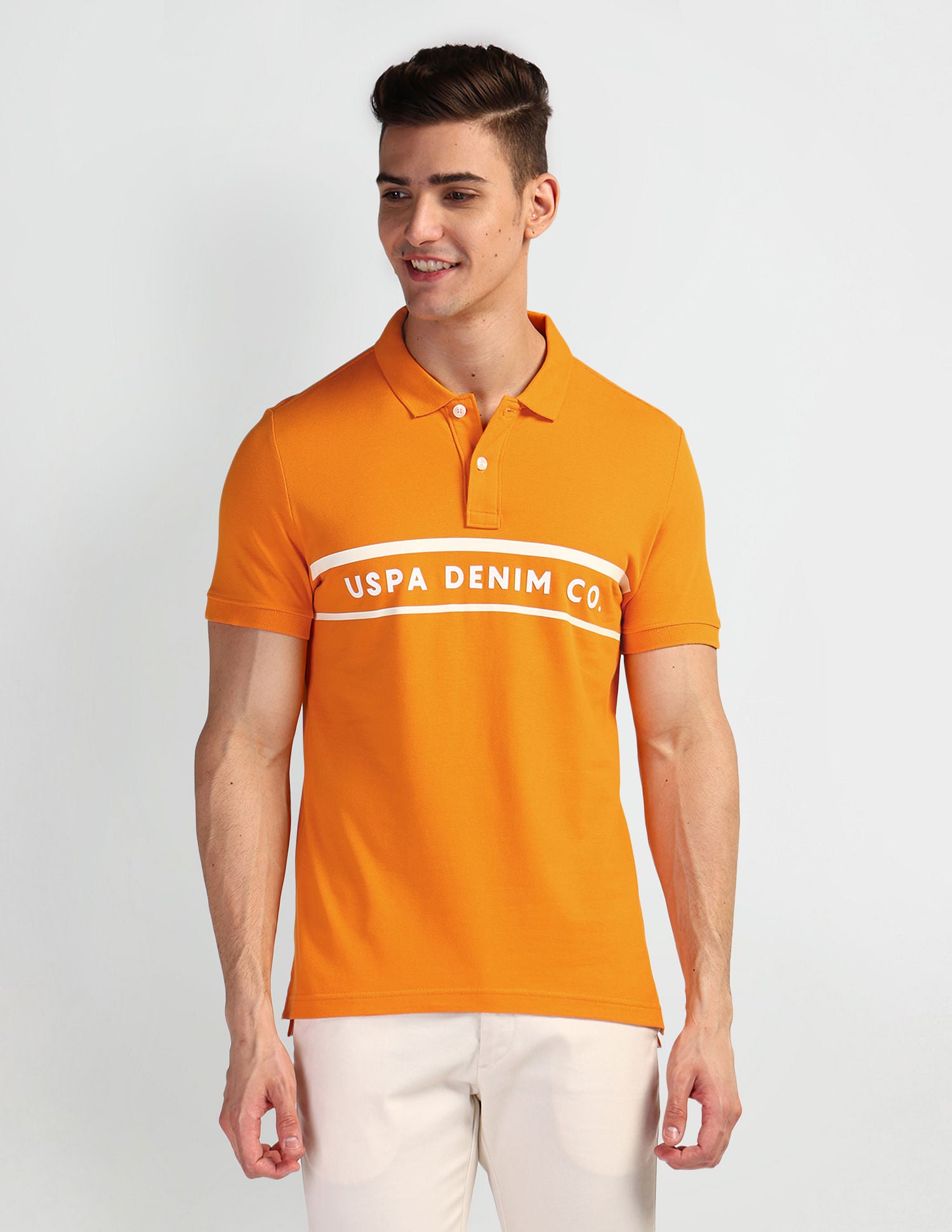 Brand Print Pique Polo Shirt Orange - U.S. Polo Assn. India | Large