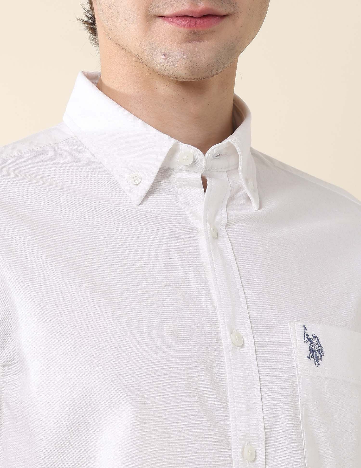 Solid Oxford Stretch Button Down Shirt White - U.S. Polo Assn. India | Large
