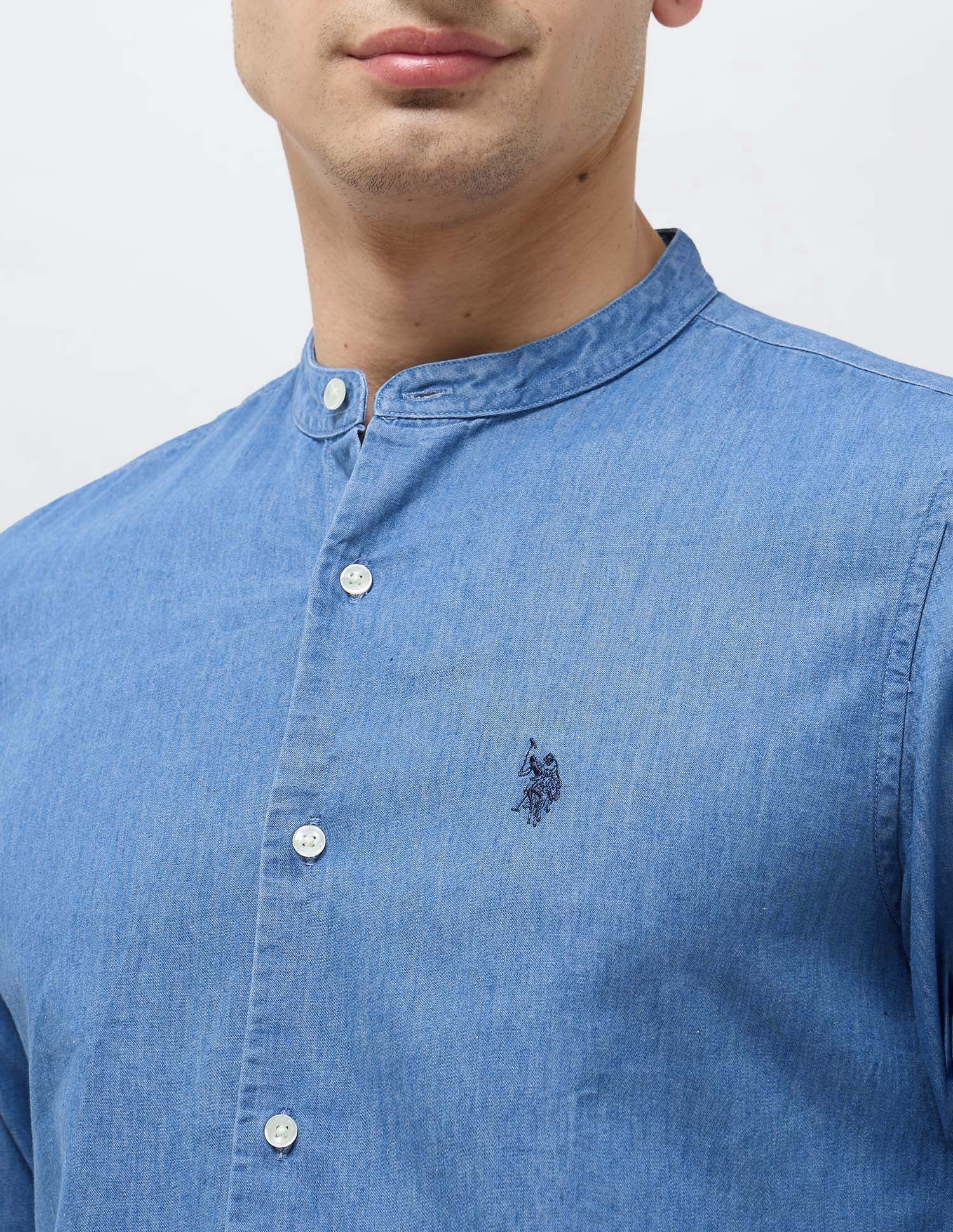 Twill Slim Fit Mandarin Shirt Indigo - U.S. POLO ASSN. | Large