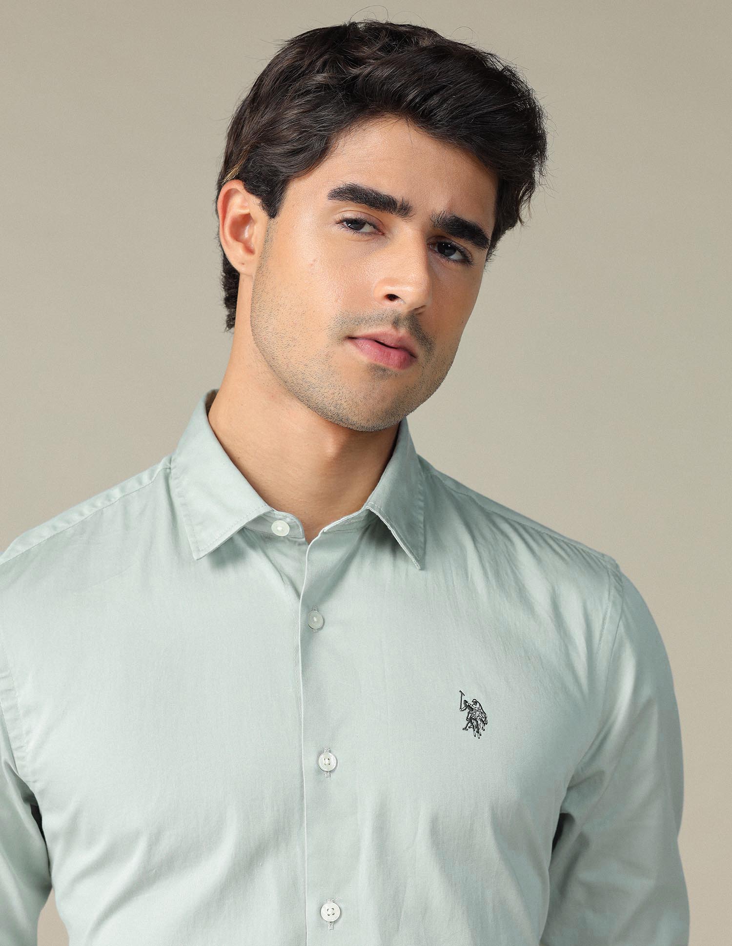 Pure Cotton Satin Shirt Green - U.S. POLO ASSN. | Large