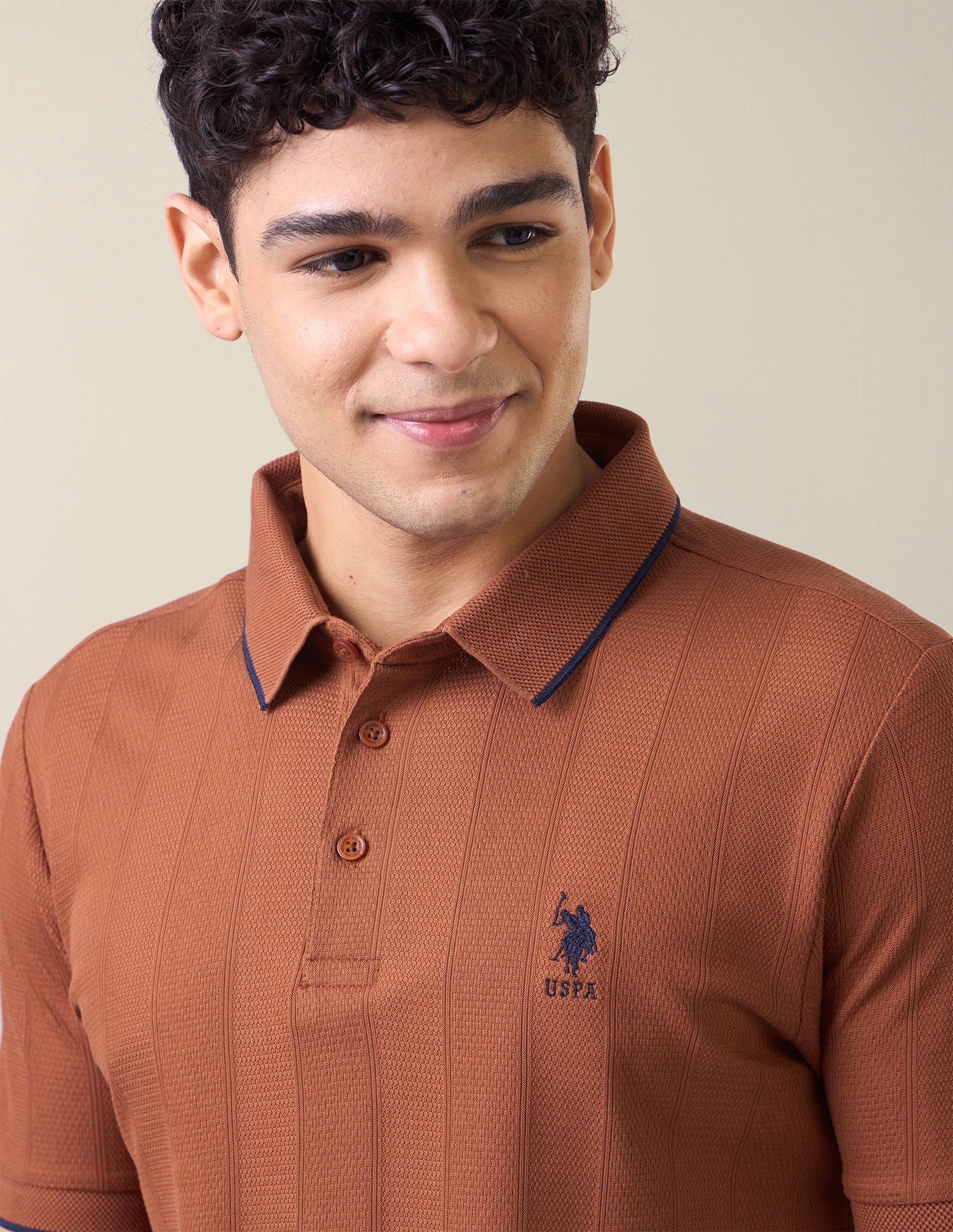 Self Design Vertical Striped Slim Fit Polo Shirt Rust - U.S. Polo Assn. India | Large