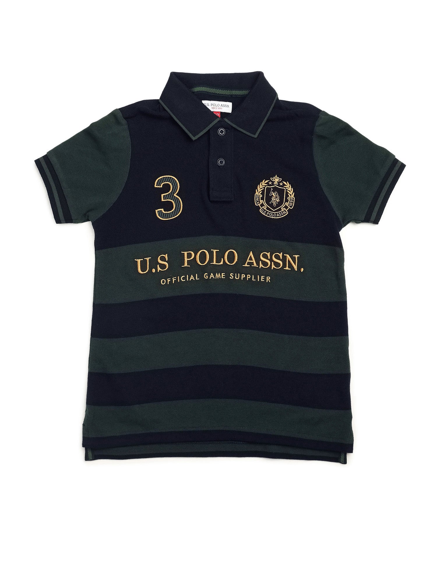 Boys Horizontal Striped Regular Fit Polo Shirt Dark Green - U.S. POLO ASSN. | Large