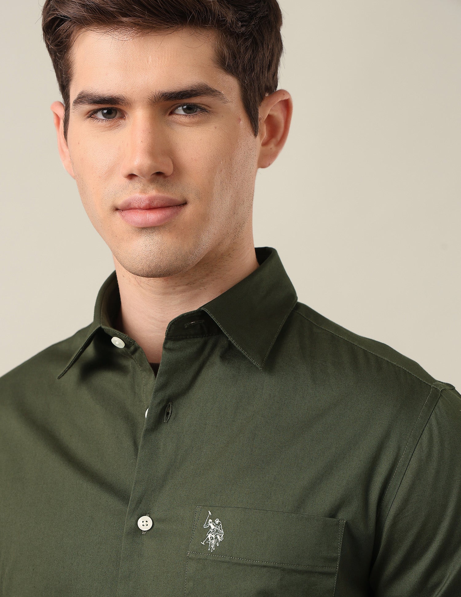 Twill Tailored Fit Shirt Olive - U.S. Polo Assn. India | Large