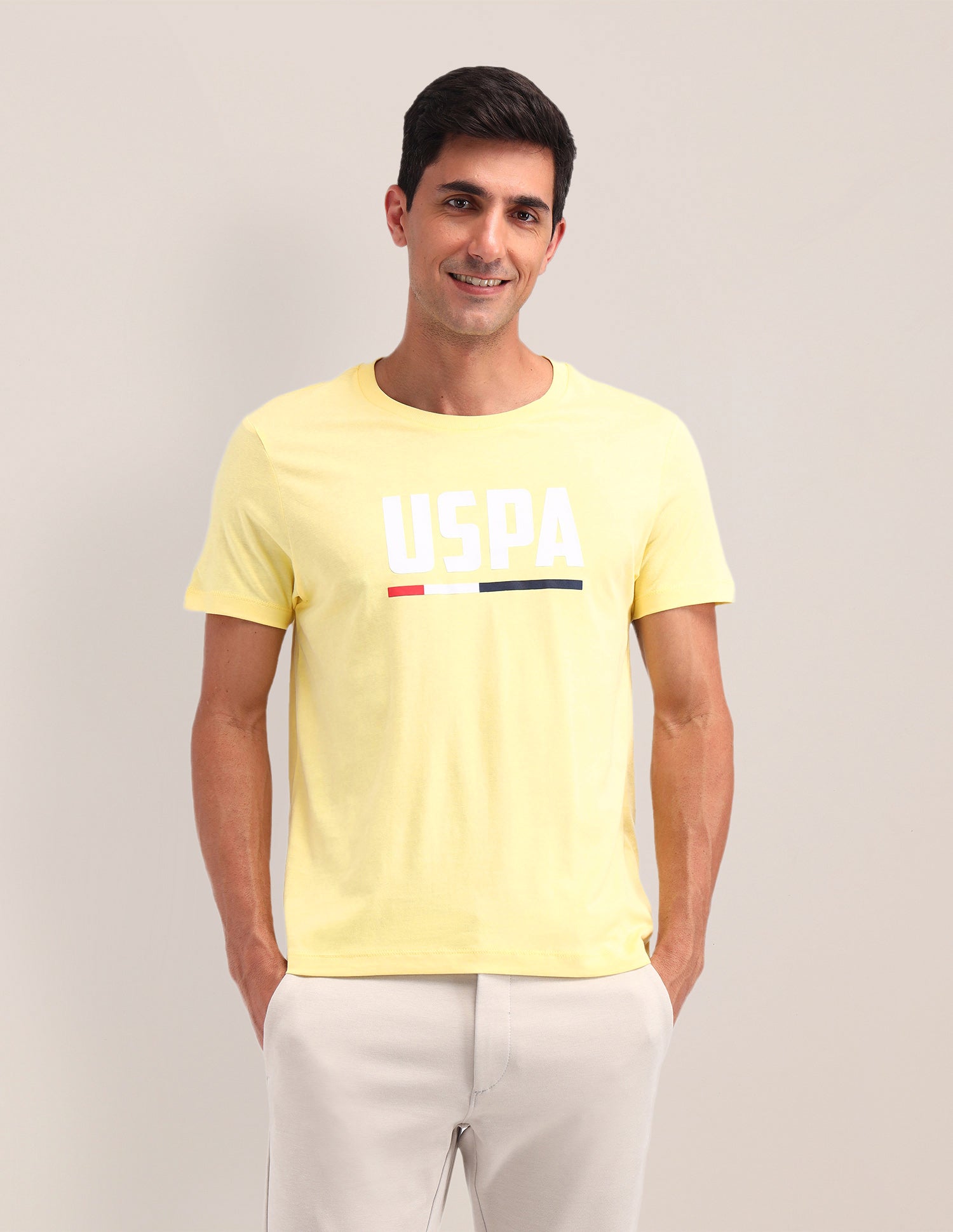 Brand Printed Cotton T-Shirt Yellow - U.S. Polo Assn. India | Large
