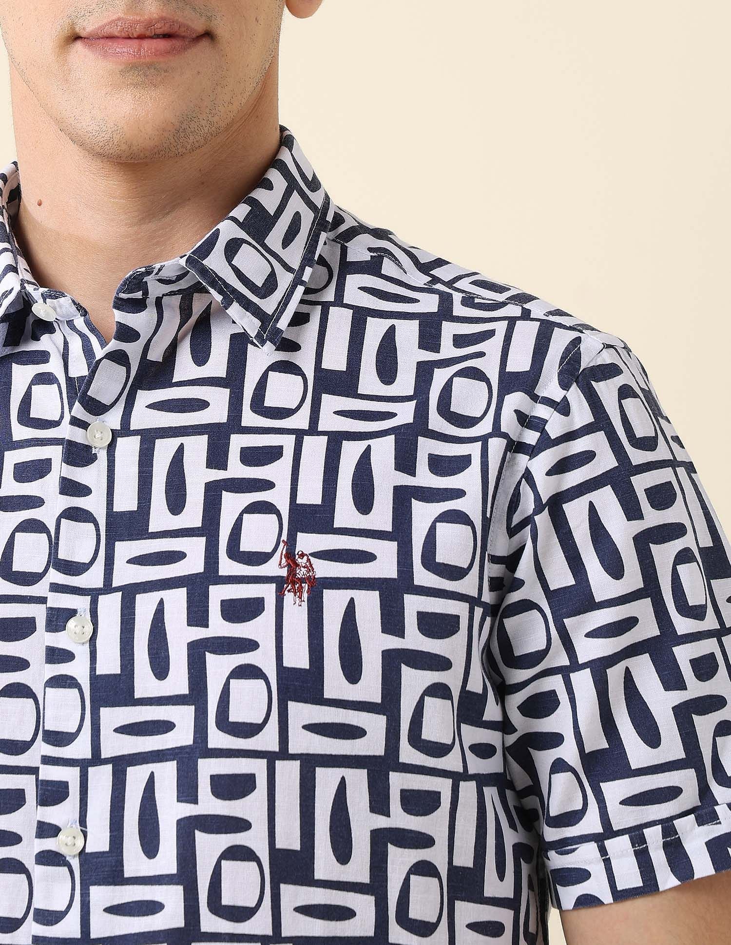 All-Over Printed Cotton Slub Shirt Navy - U.S. Polo Assn. India | Large