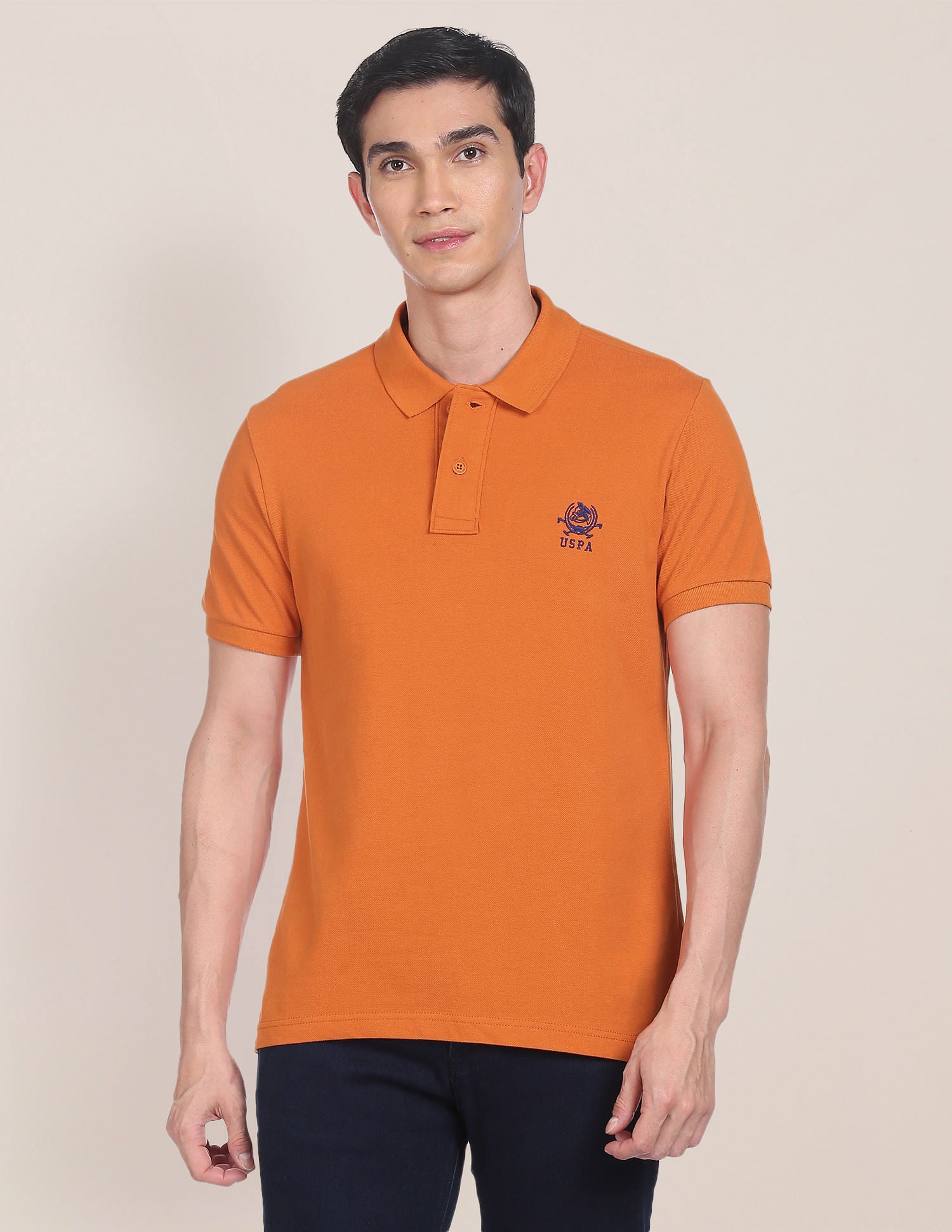 Pure Cotton Solid Pique Polo Shirt Orange - U.S. Polo Assn. India | Large