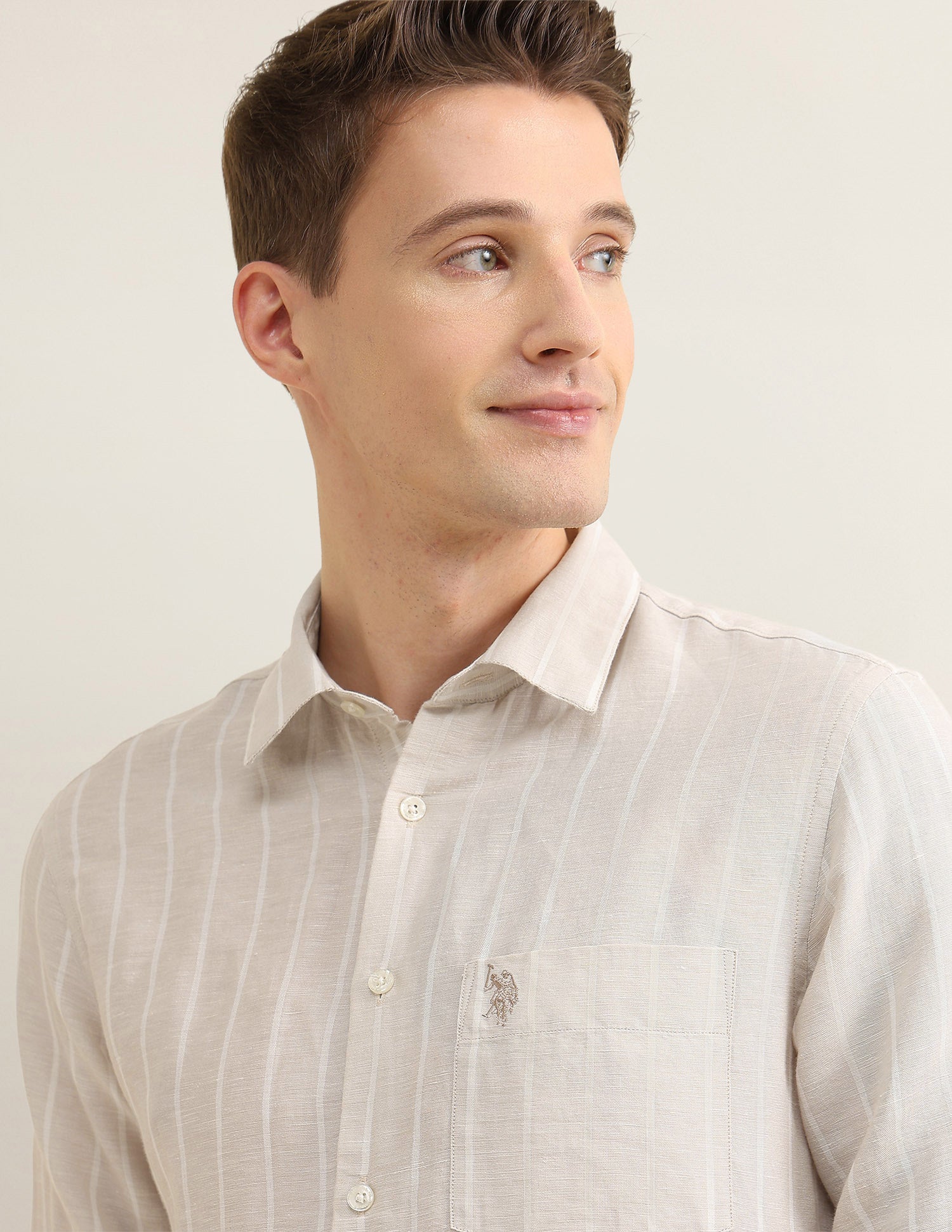 Vertical Striped Sotogrande Regular Fit Shirt Ivory - U.S. Polo Assn. India | Large