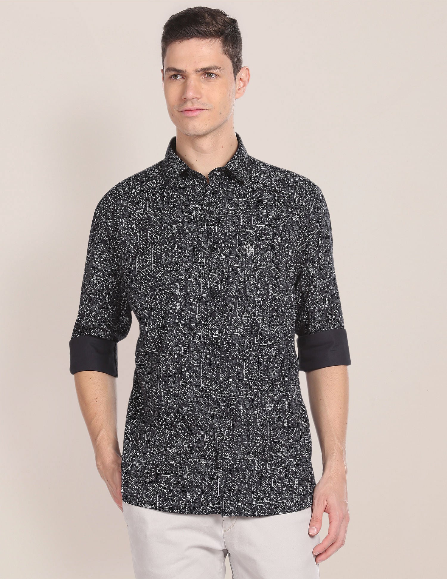 Premium Cotton Abstract Print Shirt Black - U.S. Polo Assn. India | Large
