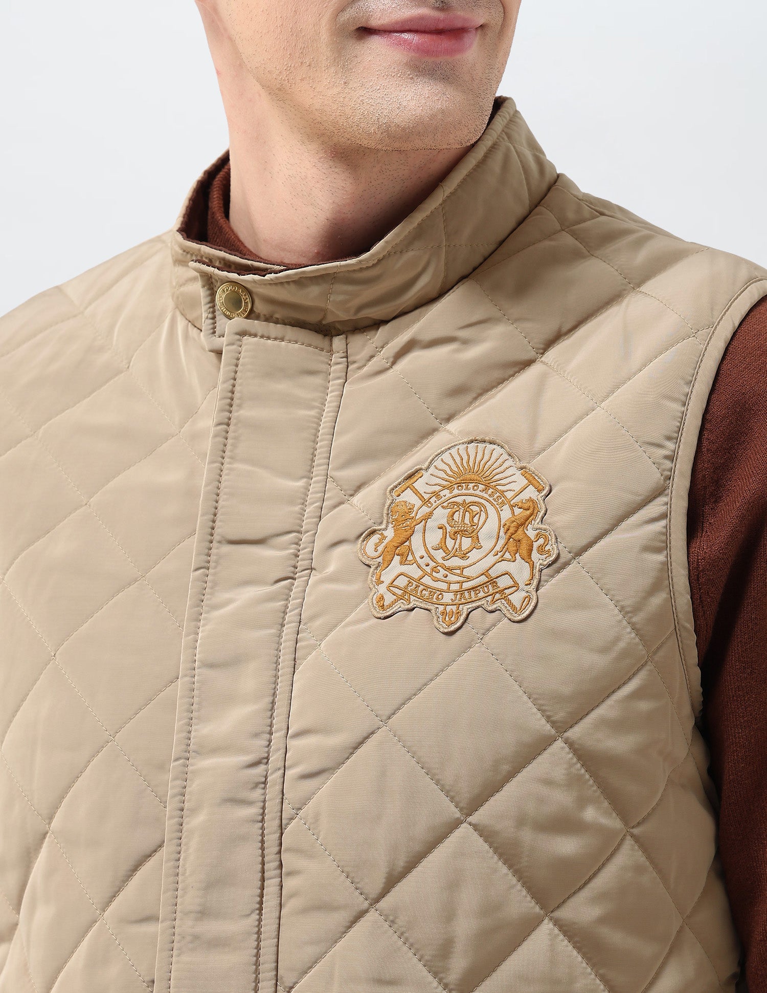High Neck Solid Quilted Jacket Beige - U.S. POLO ASSN. | Large