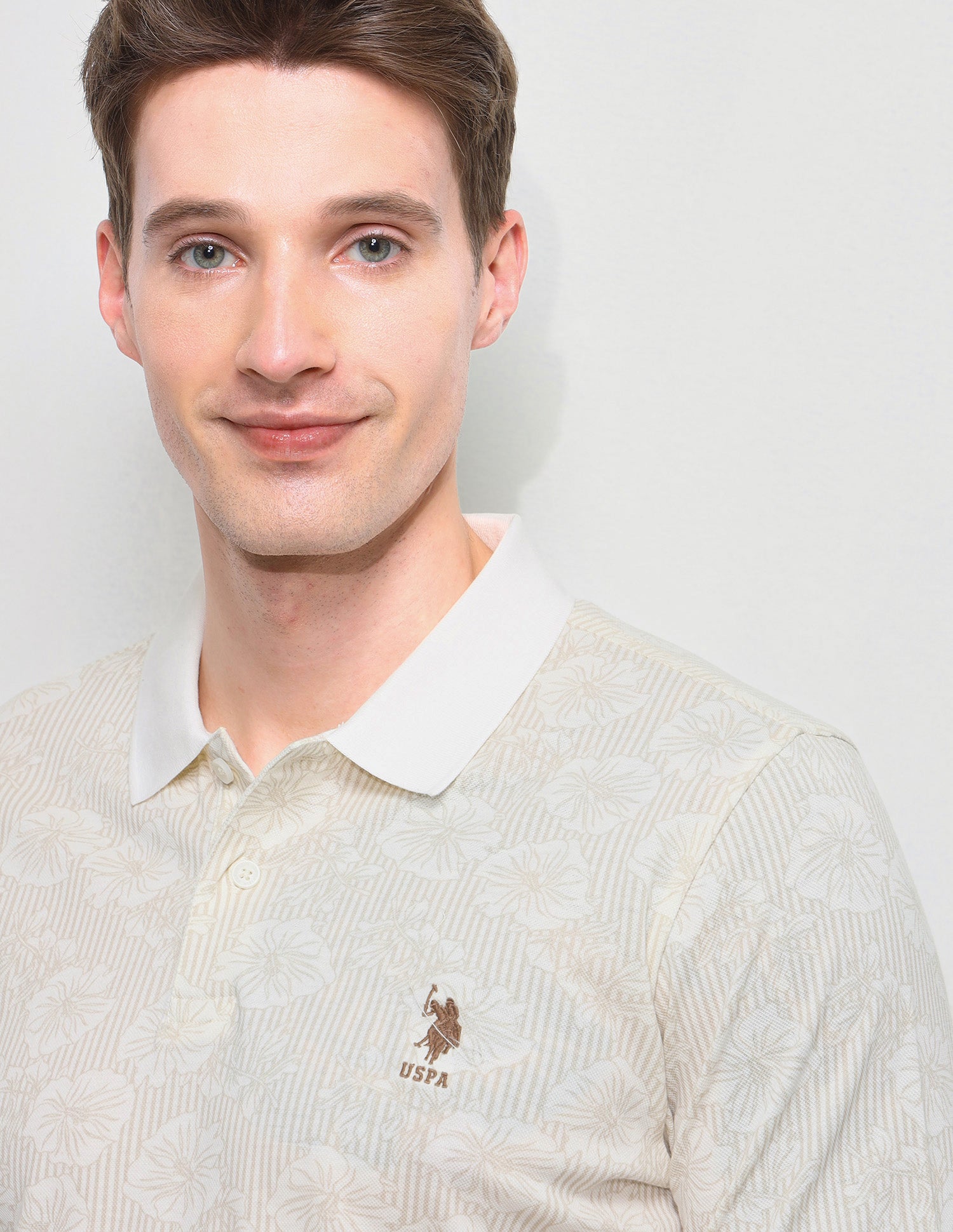 Floral Vertical Striped Slim Fit Polo Shirt Off White - U.S. Polo Assn. India | Large