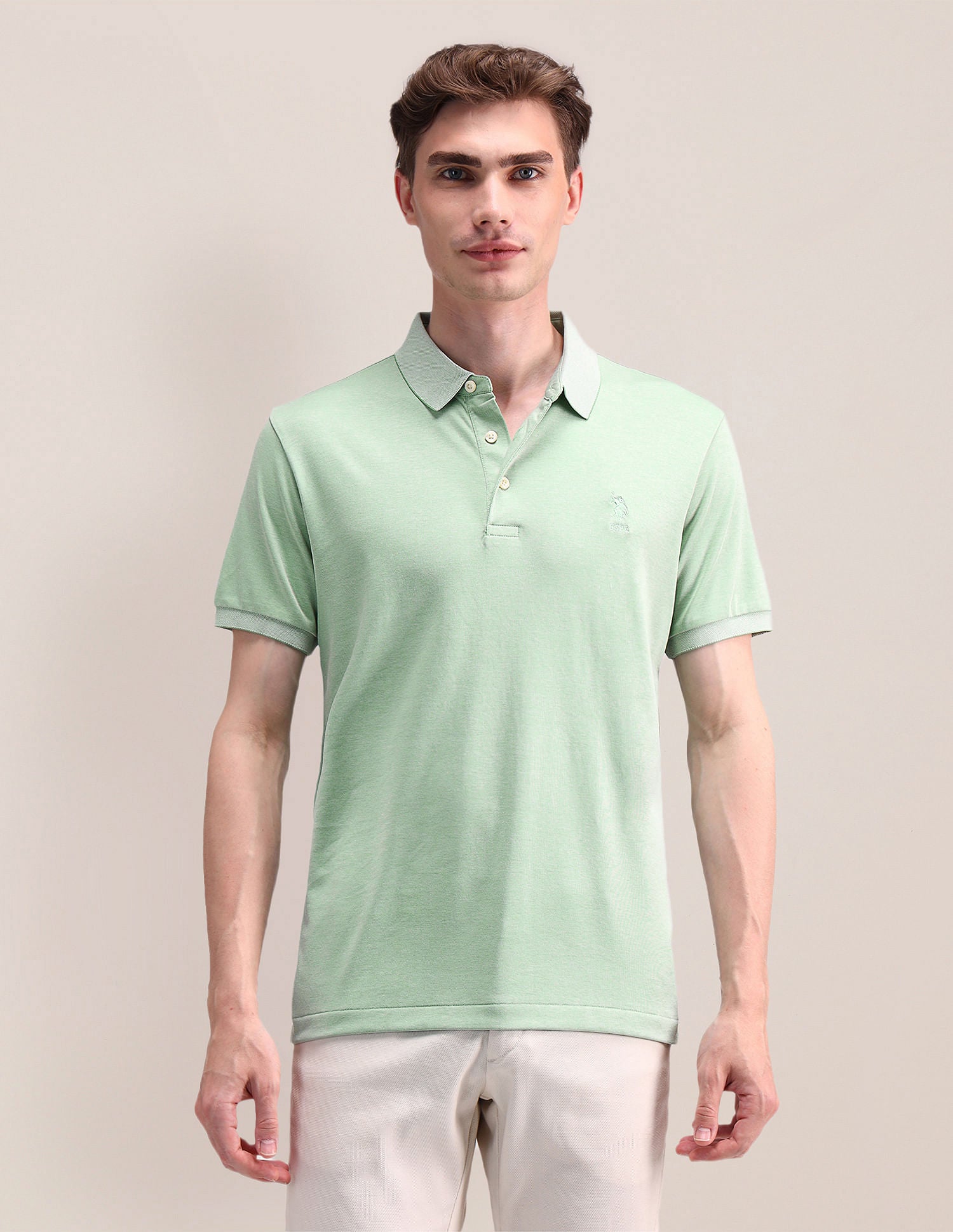 Slim Fit Solid Polo Shirt Light Green - U.S. Polo Assn. India | Large