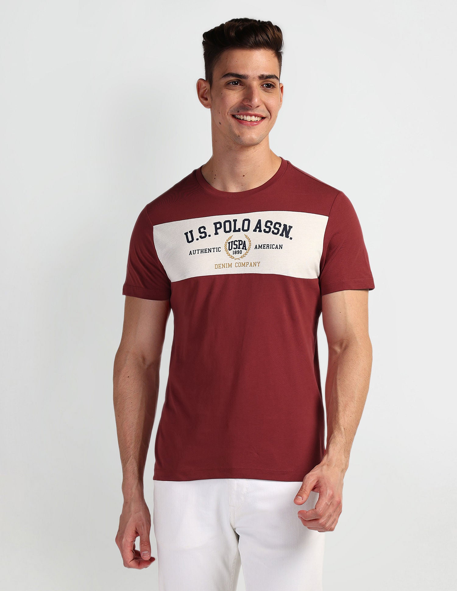 Brand Print Crew Neck T-Shirt Red - U.S. Polo Assn. India | Large