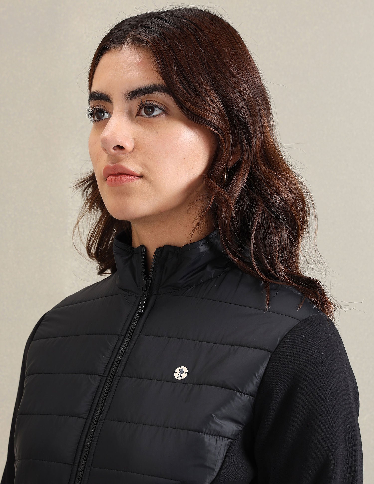 Panelled High Neck Jacket Black - U.S. Polo Assn. India | Large