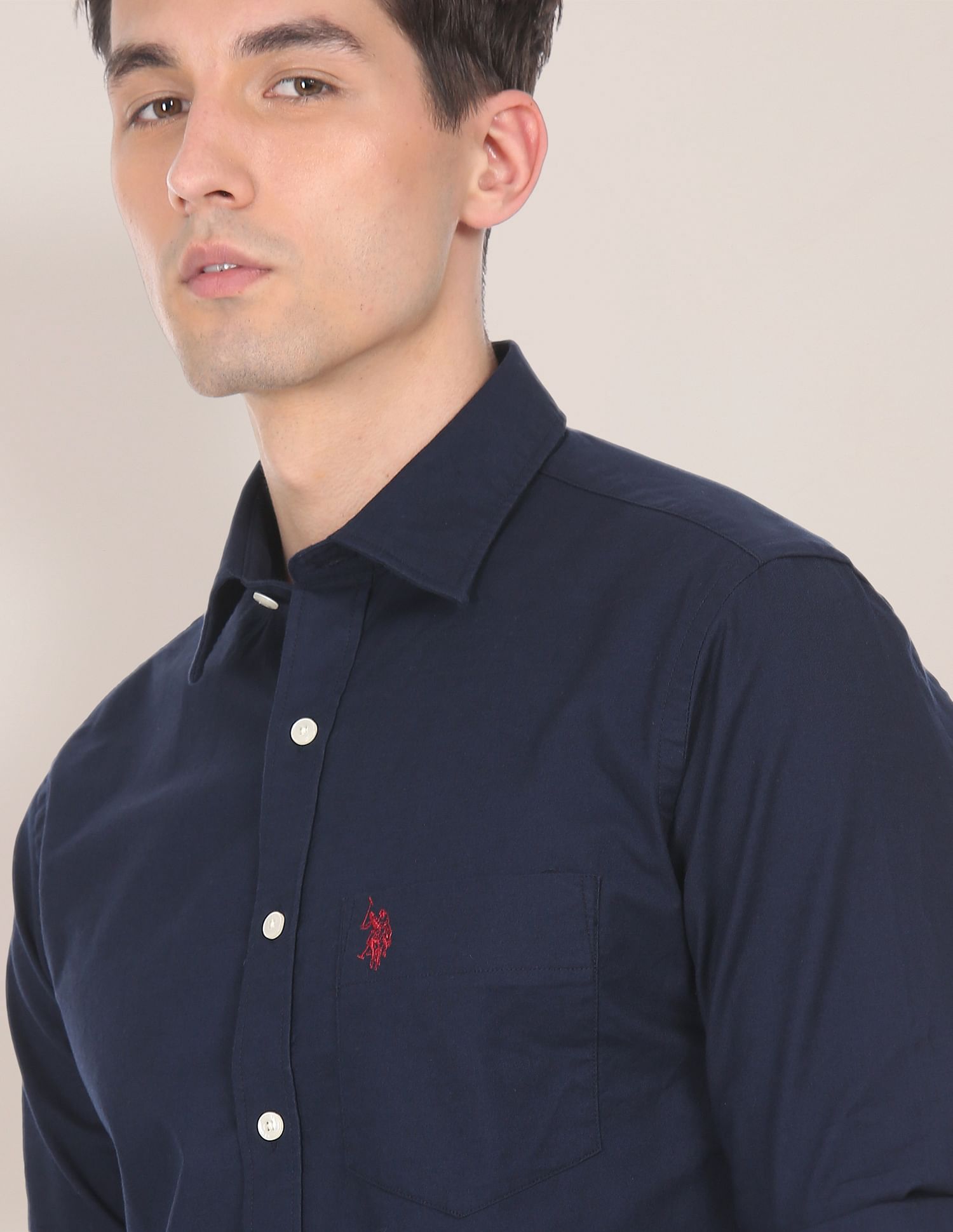 Spread Collar Solid Casual Shirt Navy - U.S. POLO ASSN. | Large