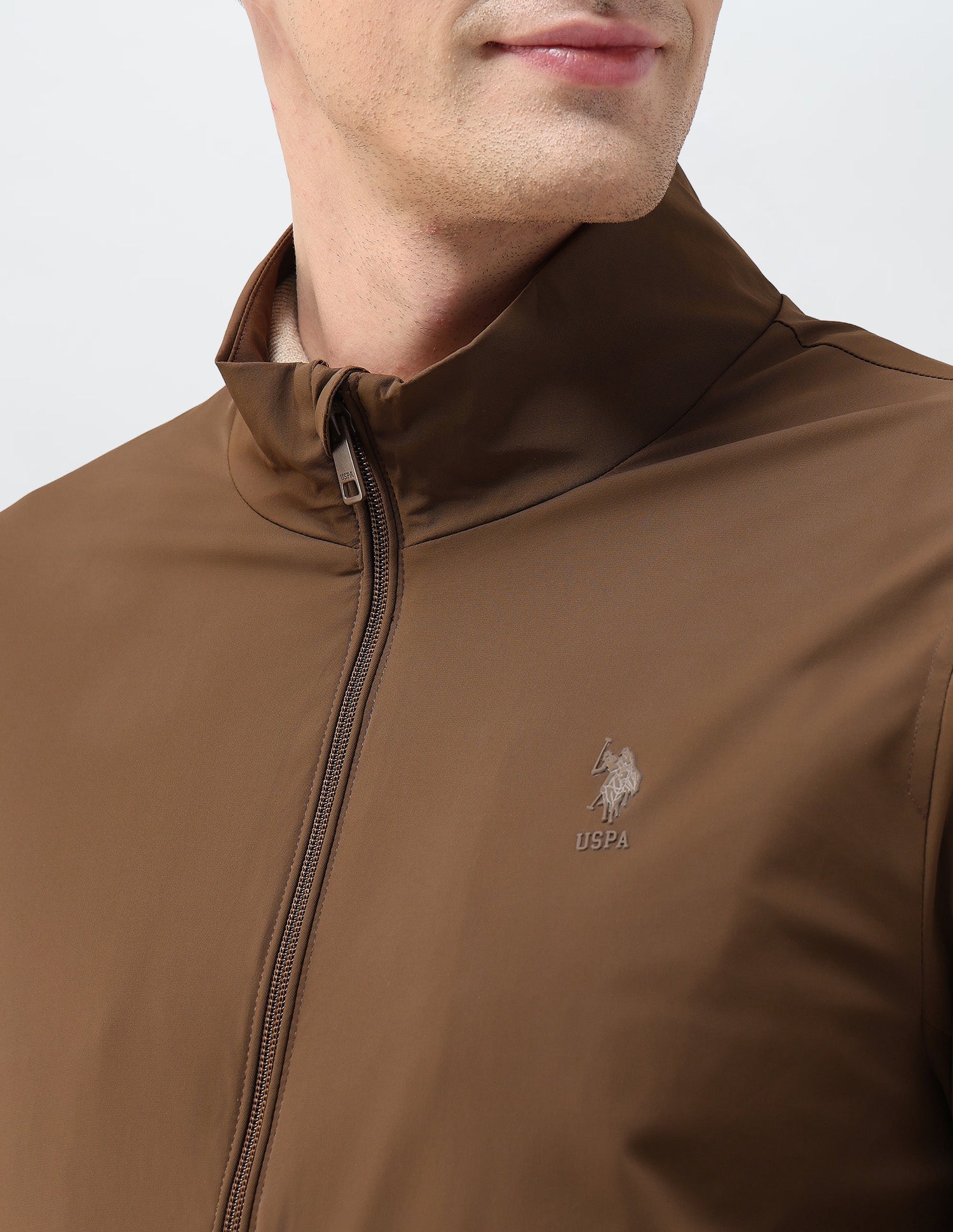 Solid Regular Fit Jacket Khaki - U.S. Polo Assn. India | Large