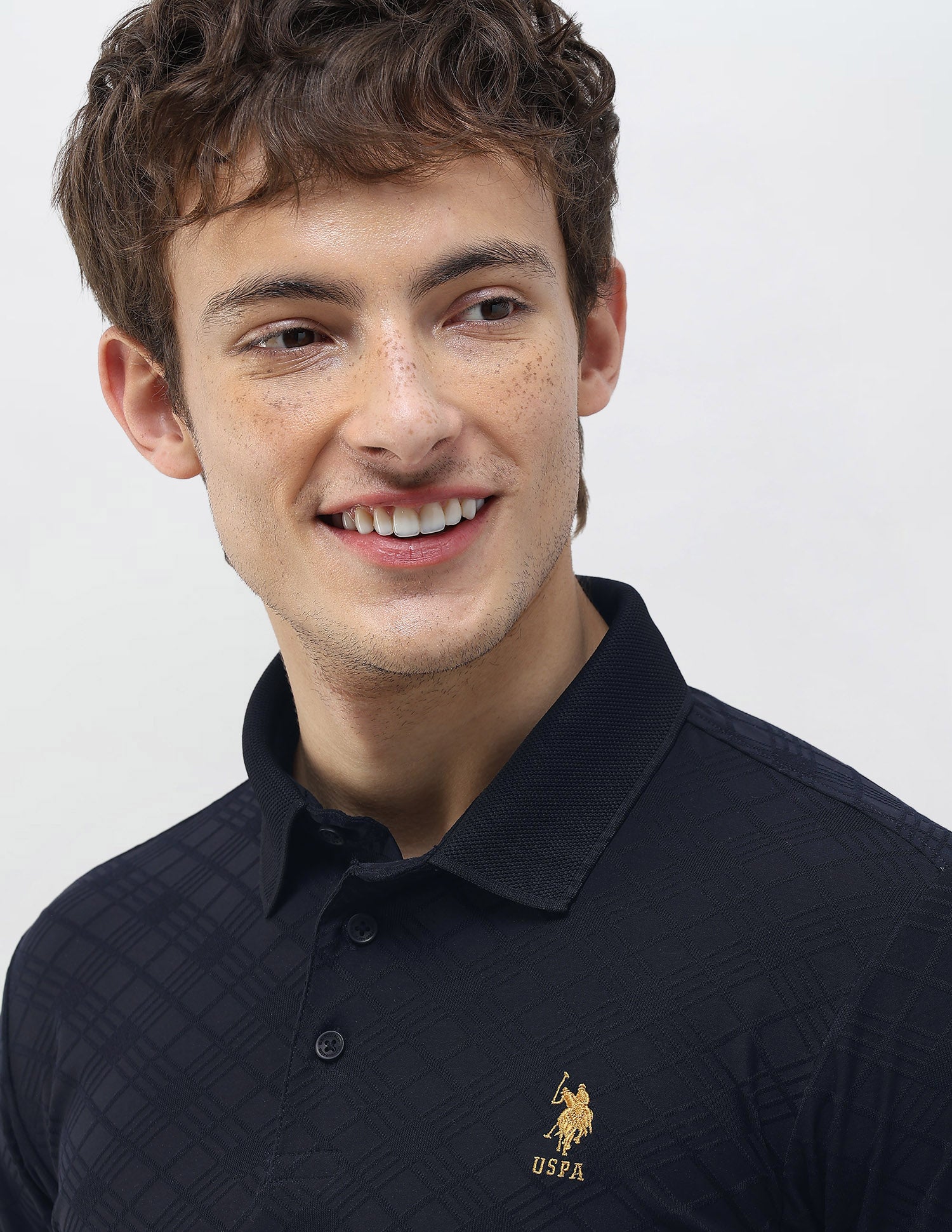 Self Design Geometric Slim Fit Polo Shirt Navy - U.S. Polo Assn. India | Large