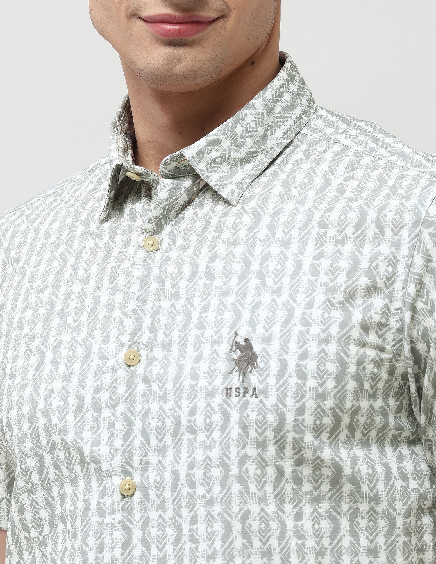 Pure Cotton All Over Printed Shirt Green - U.S. POLO ASSN. | Large