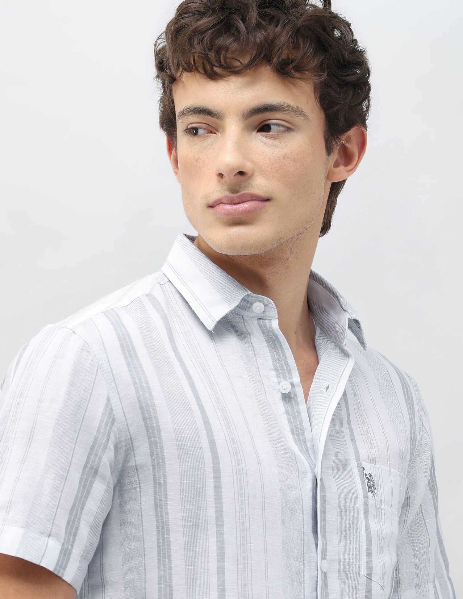 Vertical Striped Regular Fit Shirt Light Grey - U.S. Polo Assn. India | Large