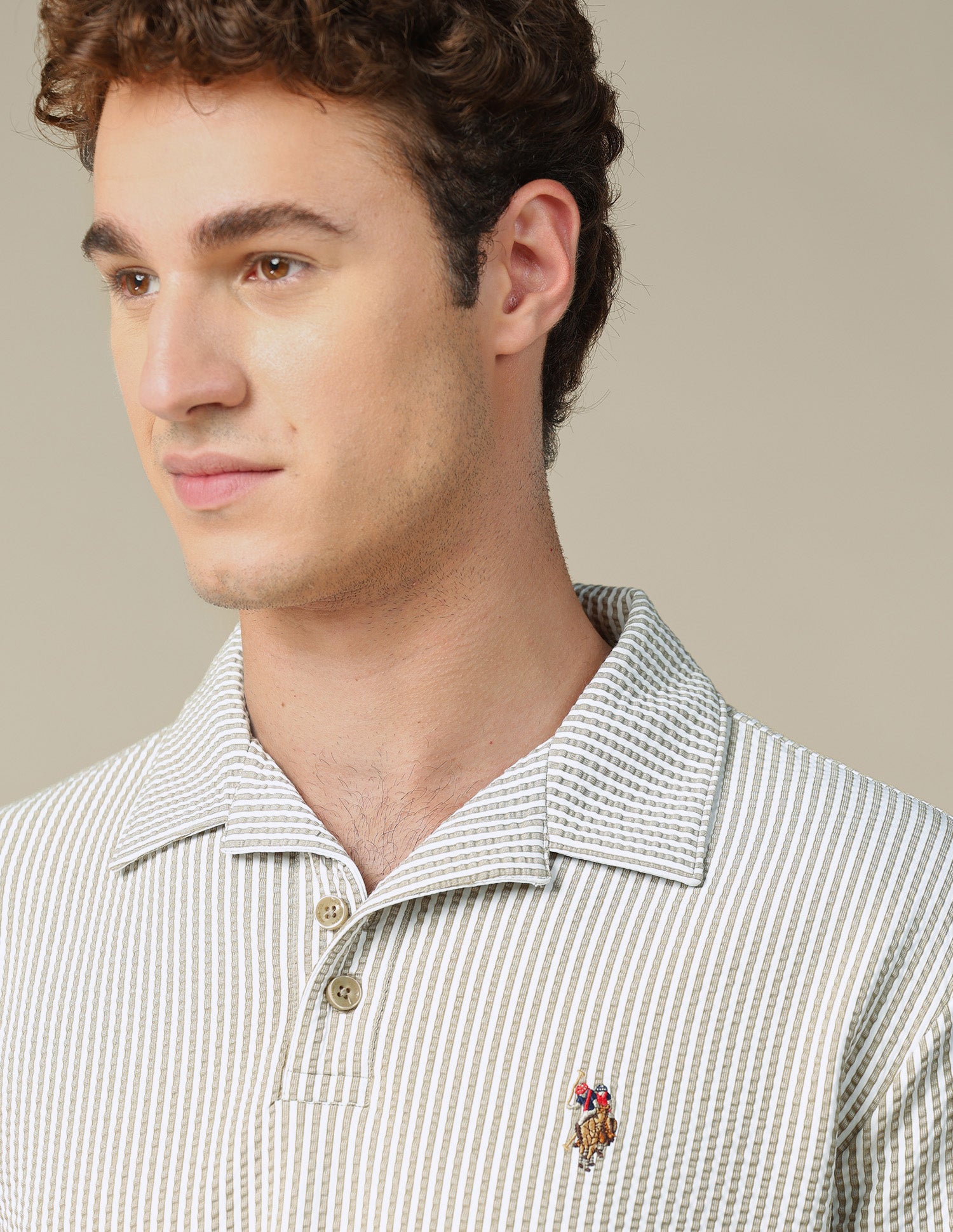 Vertical Striped Relaxed Fit Polo Shirt Khaki - U.S. Polo Assn. India | Large