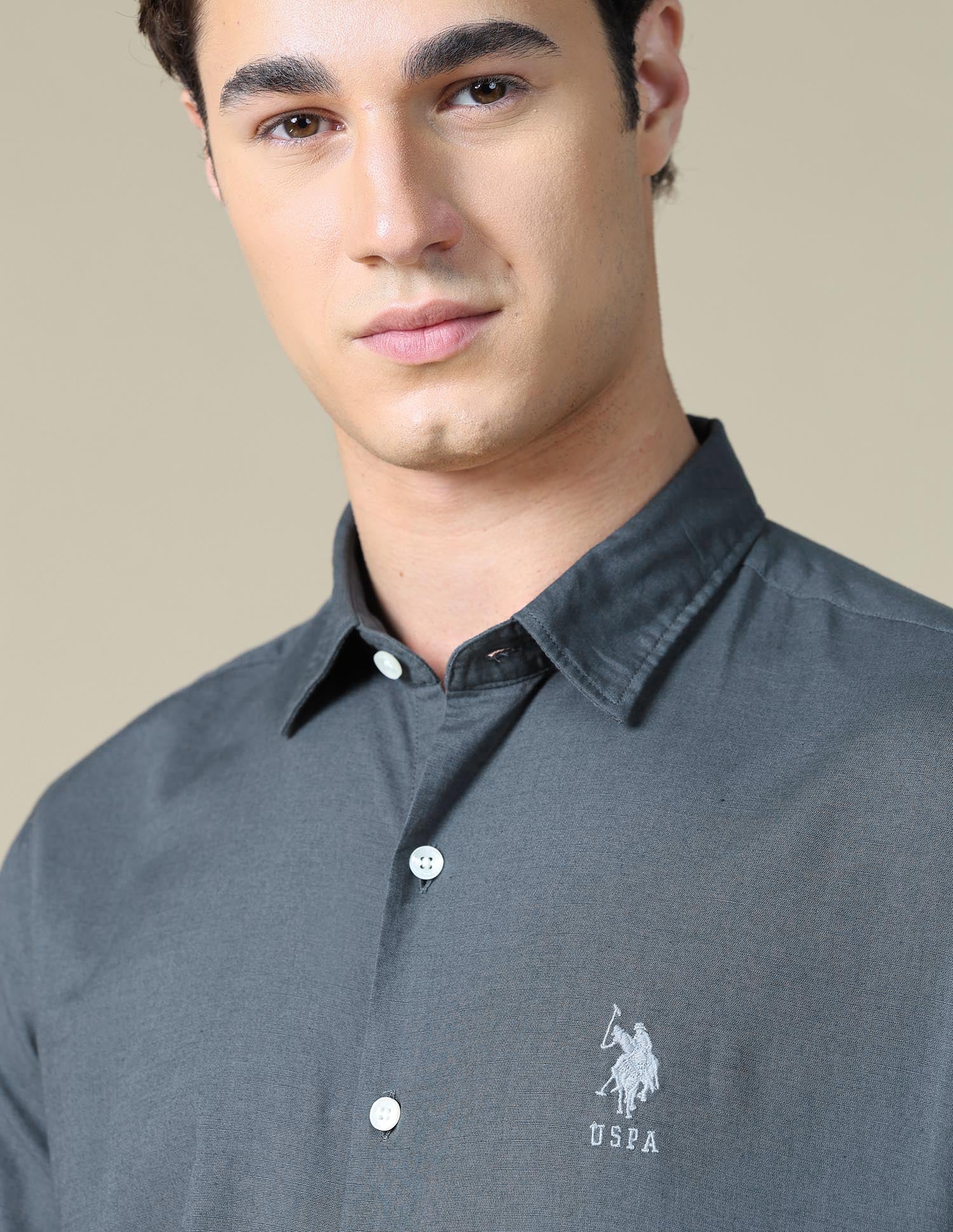 Solid Regular Fit Shirt Dark Grey - U.S. Polo Assn. India | Large