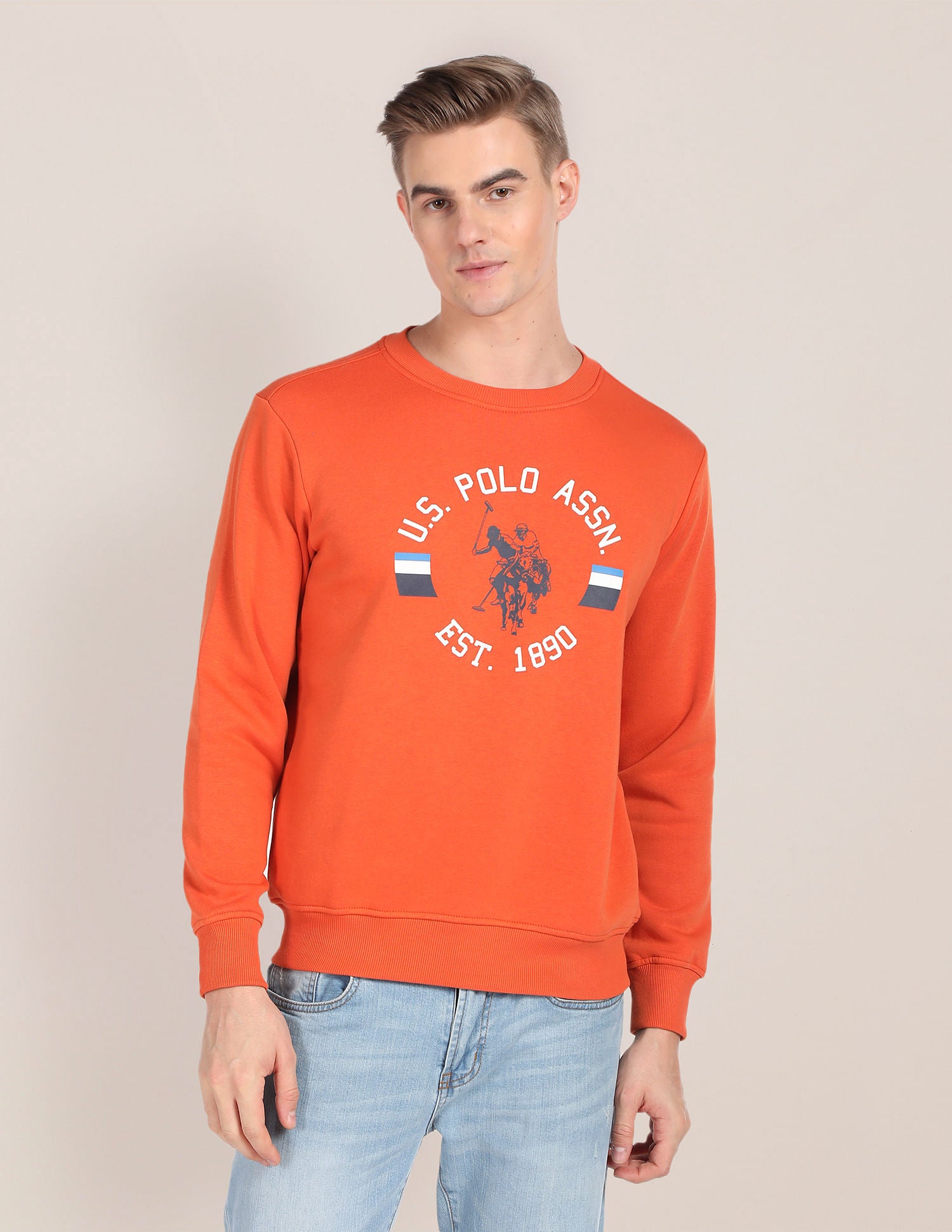 Crew Neck Brand Print Sweatshirt Rust - U.S. Polo Assn. India | Large