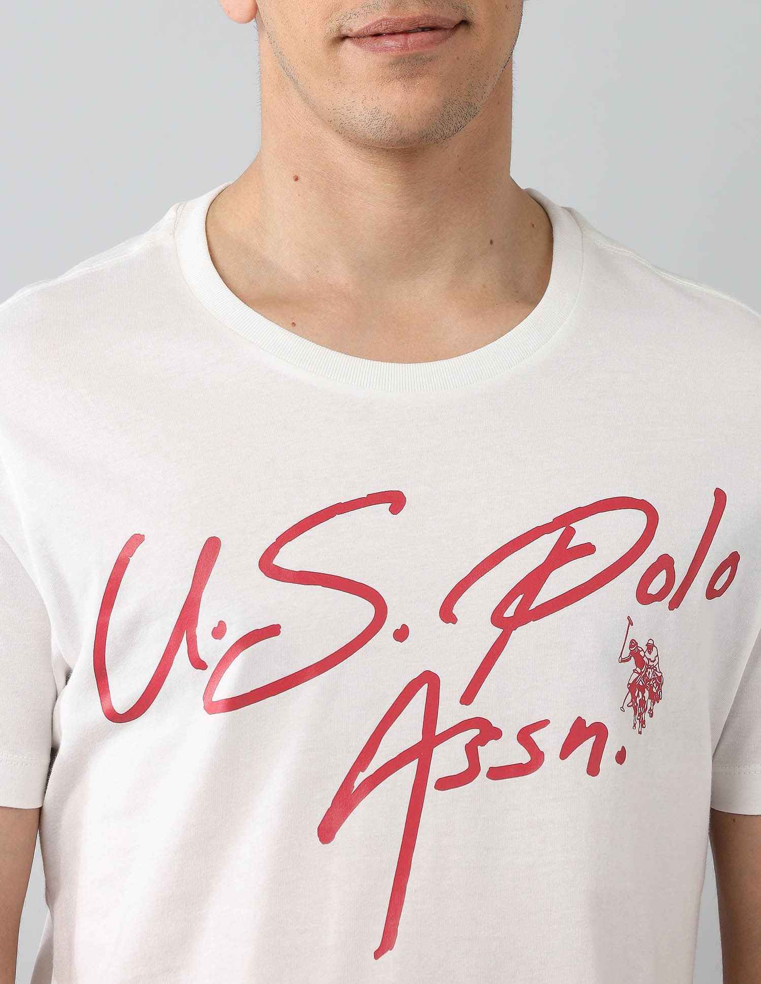 Muscle Fit Brand Printed T-Shirt Ivory - U.S. Polo Assn. India | Large