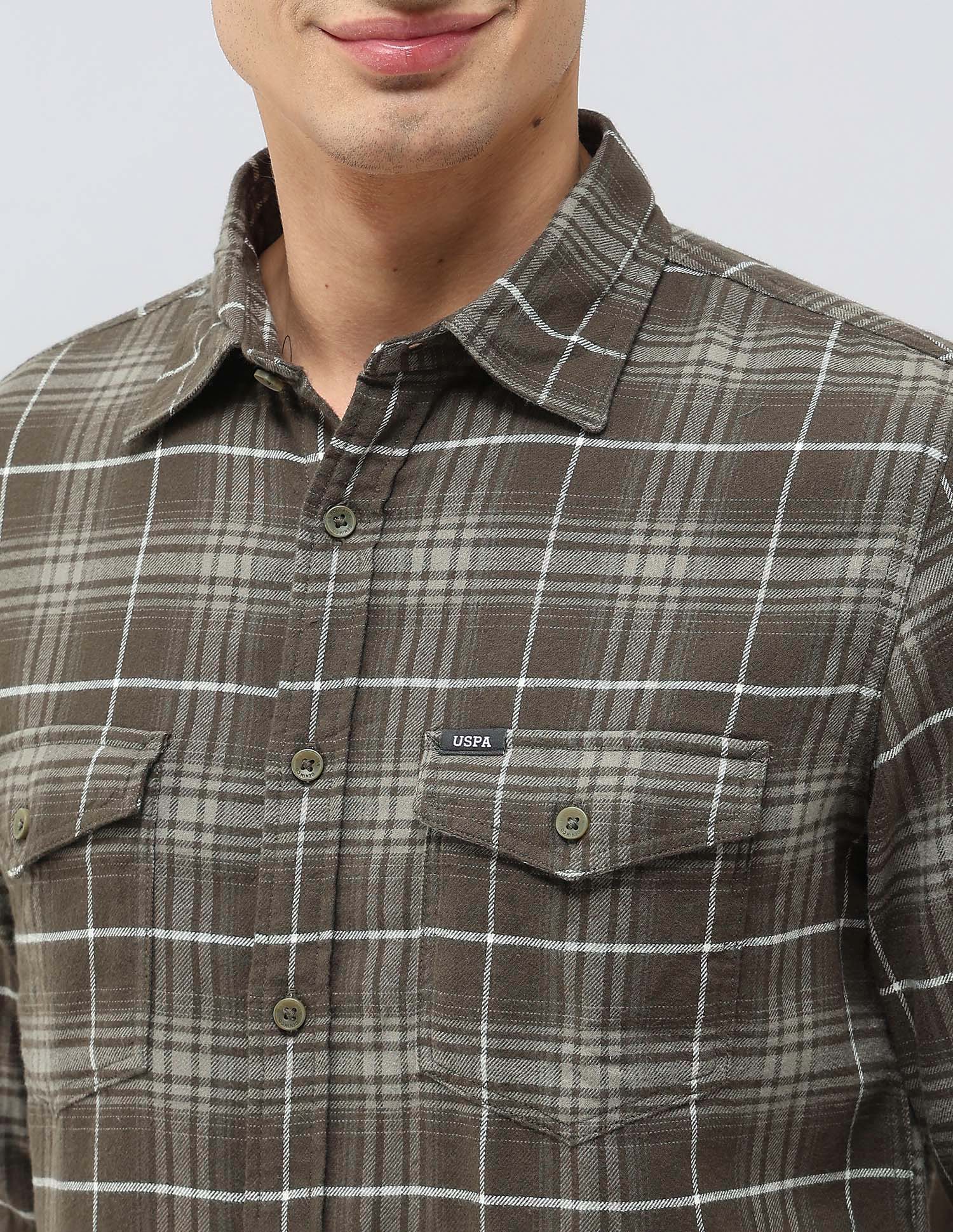 Twill Tartan Checked Shirt Olive - U.S. POLO ASSN. | Large