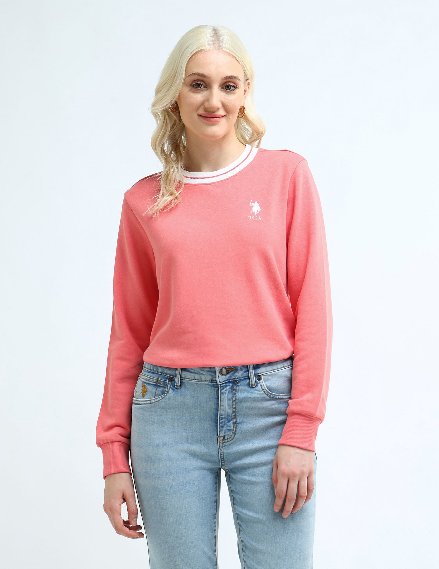 Crew Neck Solid Sweatshirt Peach - U.S. POLO ASSN. | Large