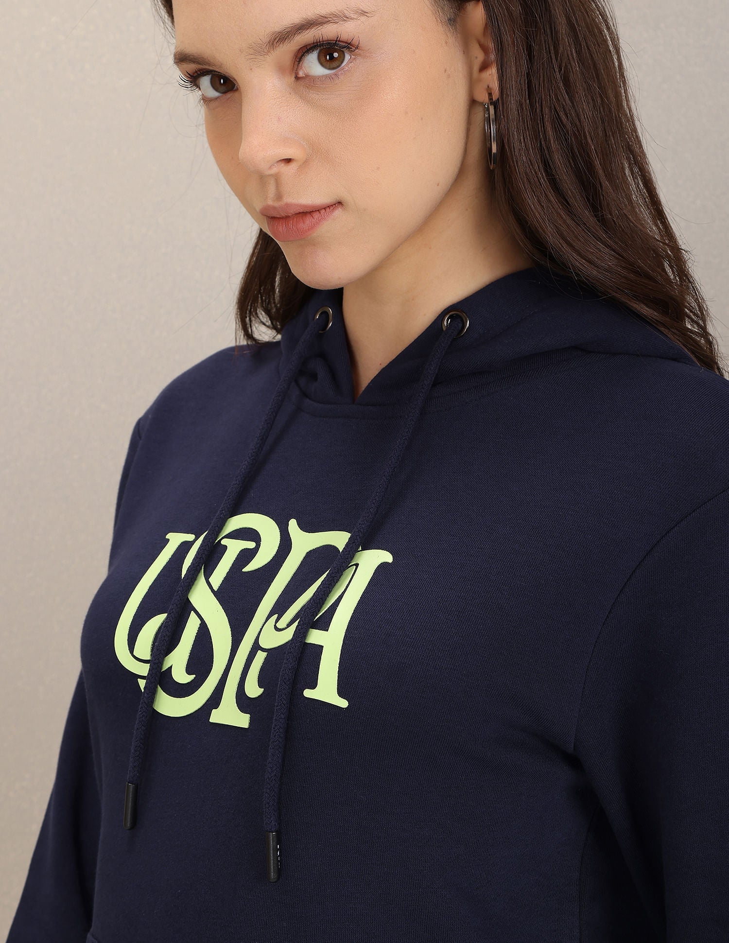 Hooded Typography Print Sweatshirt Navy - U.S. Polo Assn. India | Large