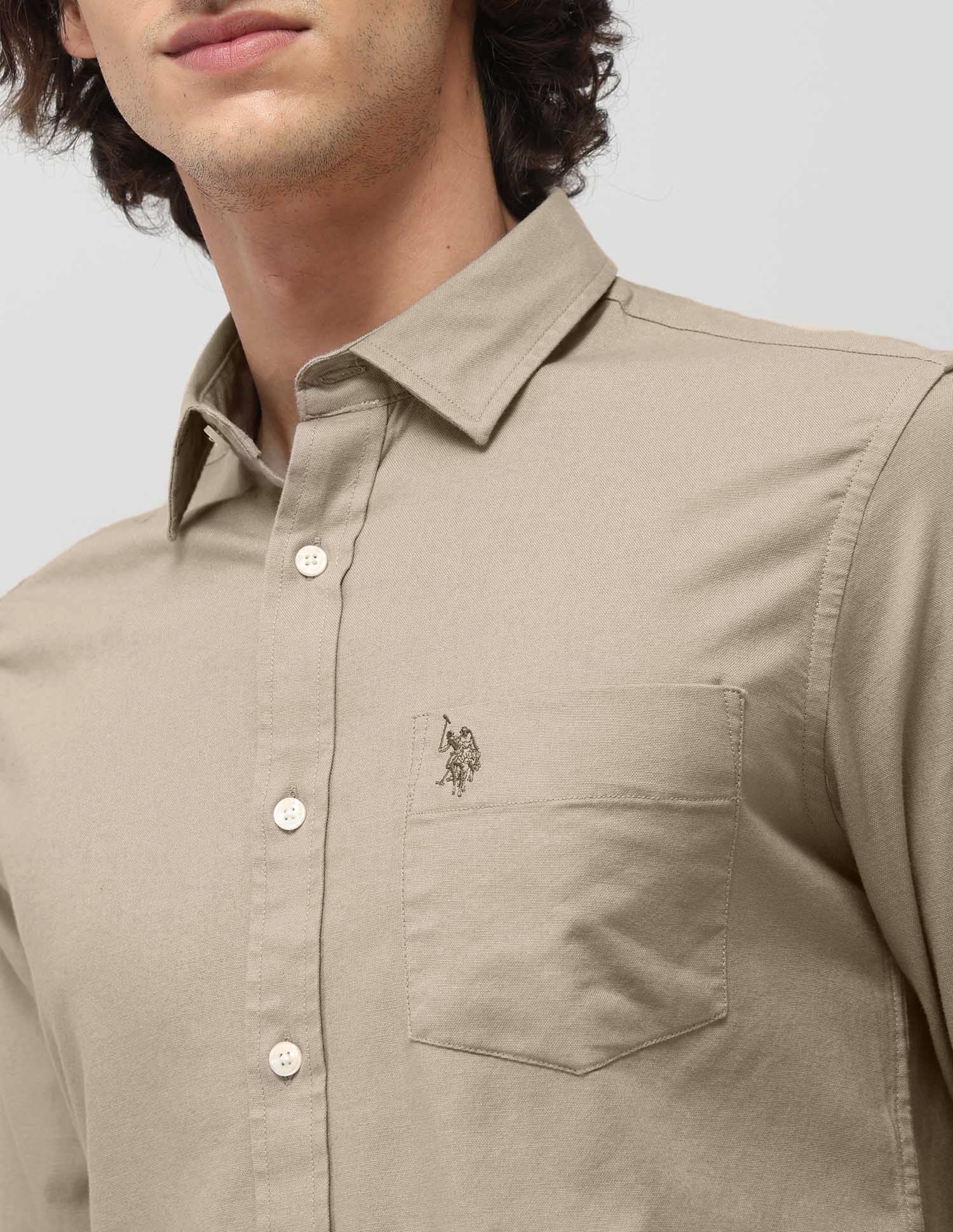 Tailored Fit Solid Shirt Khaki - U.S. Polo Assn. India | Large
