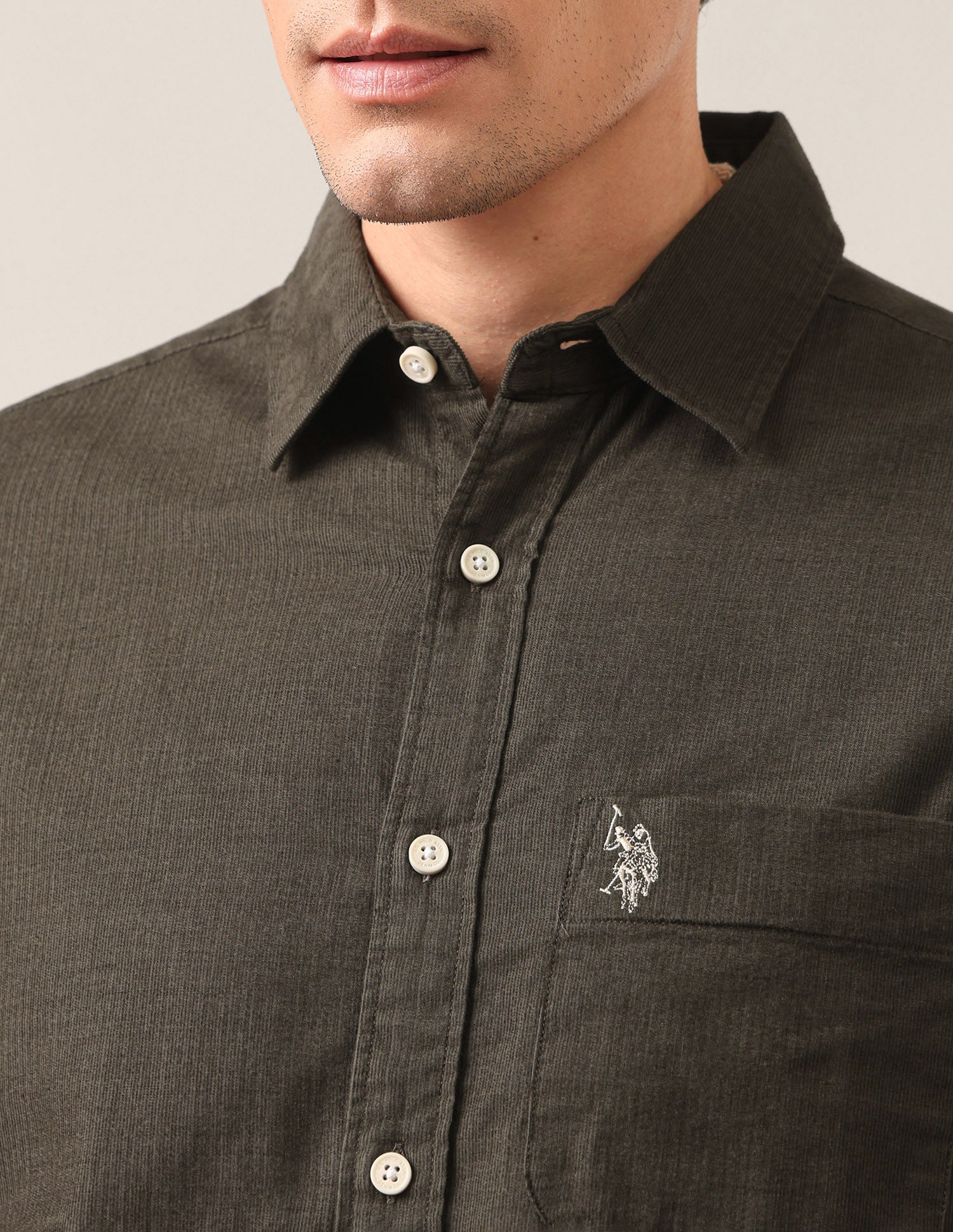 Solid Corduroy Shirt Olive - U.S. Polo Assn. India | Large