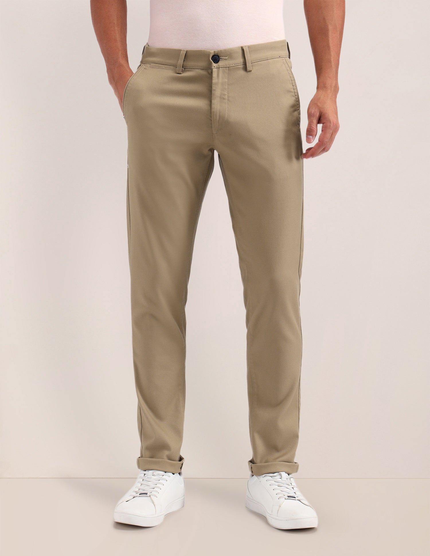 Denver Slim Fit Solid Trousers Khaki - U.S. POLO ASSN. | Large