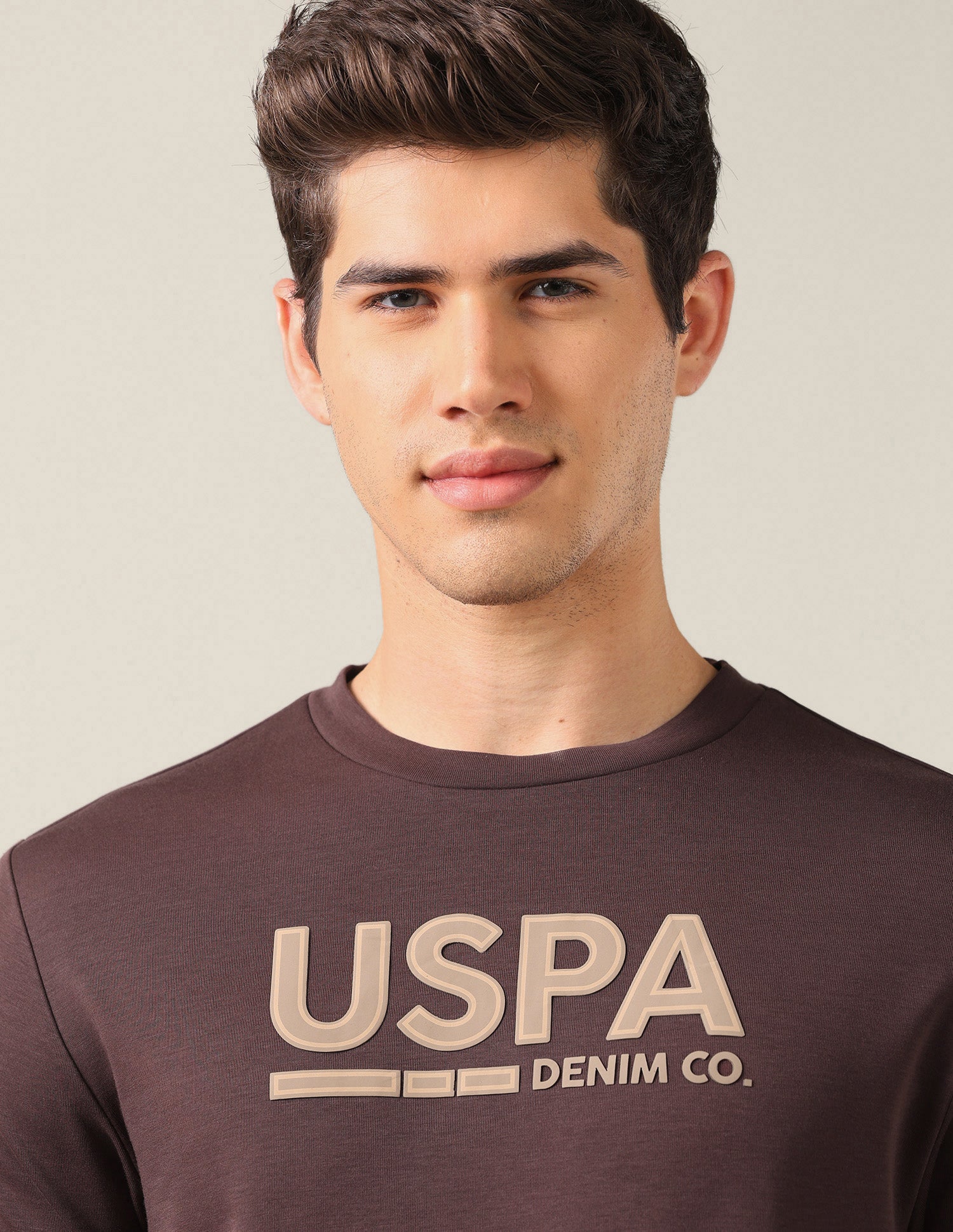 Brand Embossed Slim Fit T-Shirt Dark Brown - U.S. Polo Assn. India | Large