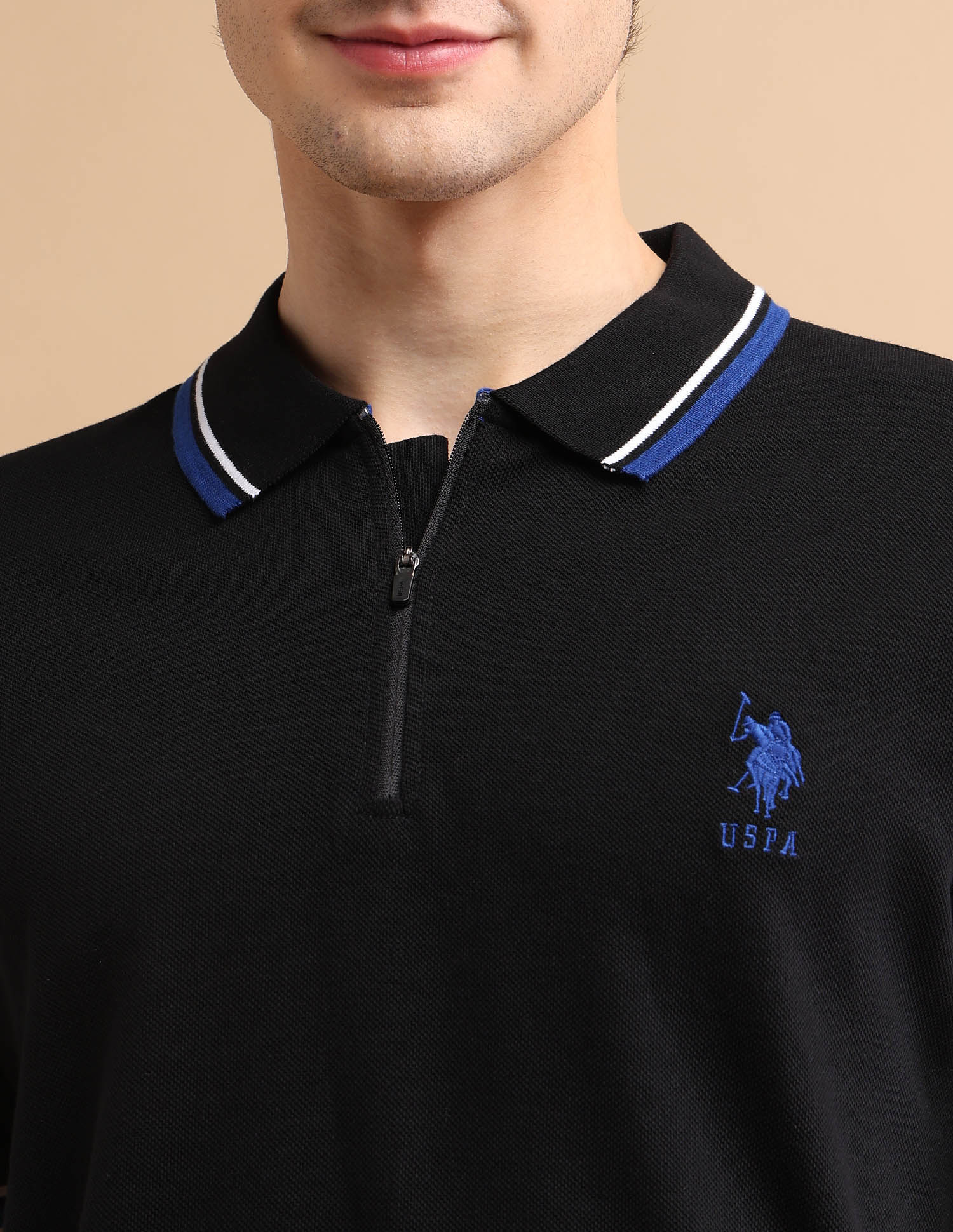 Tipped Zipper Polo Shirt Black - U.S. POLO ASSN. | Large