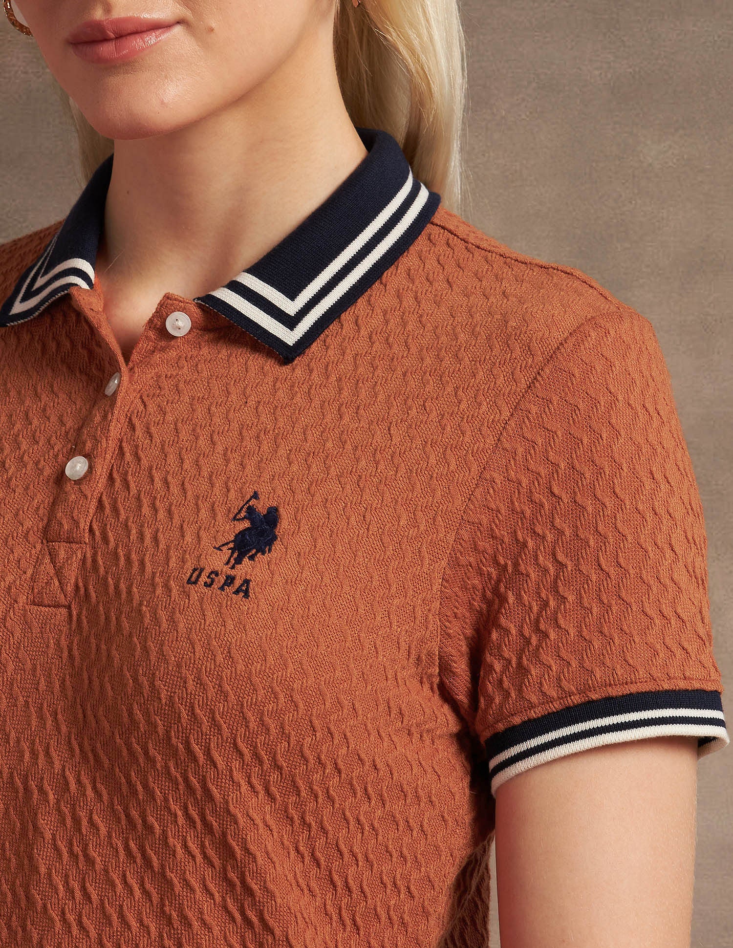 Textured Knit Contrast Collar Polo Shirt Rust - U.S. Polo Assn. India | Large
