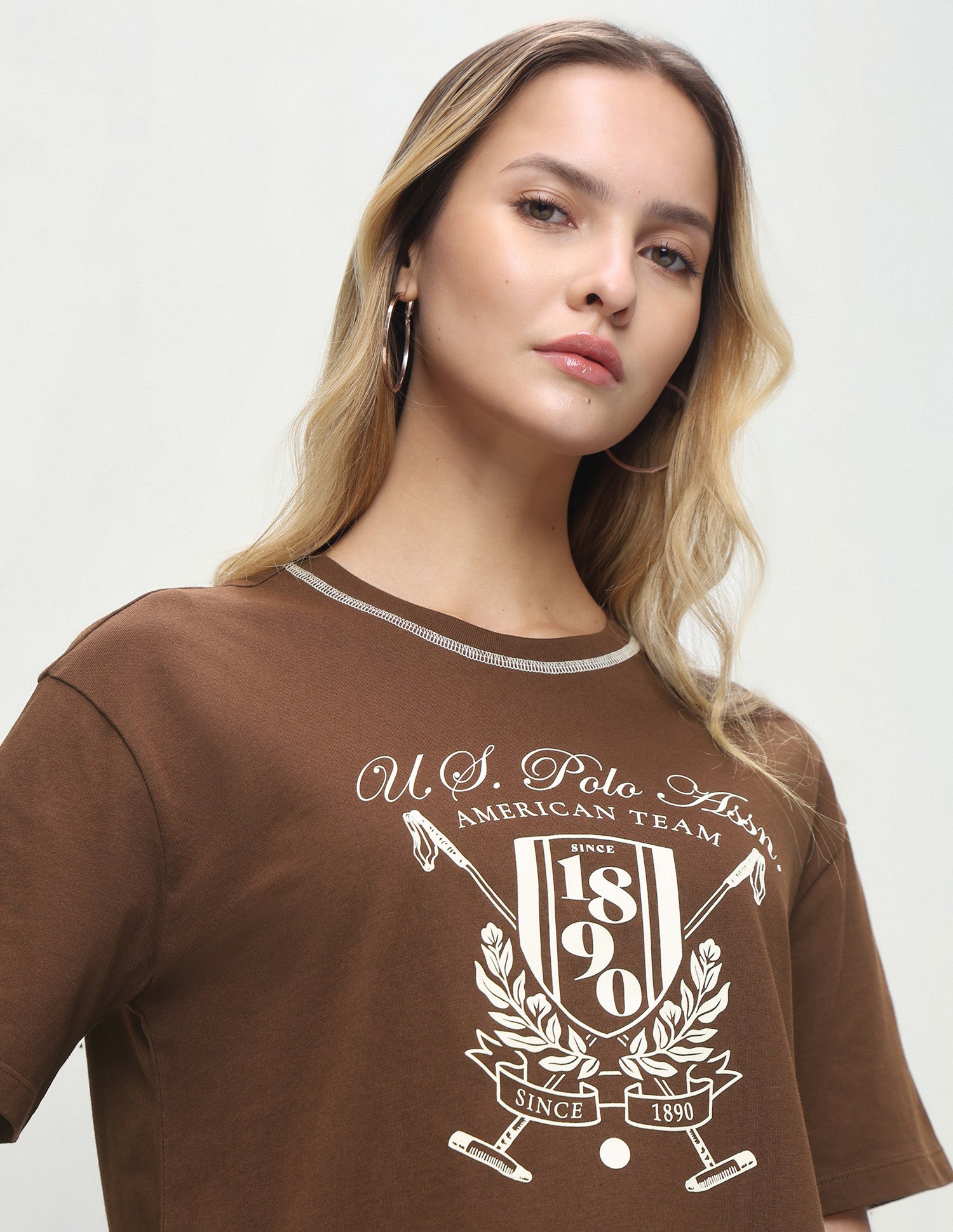 Graphic Brand Printed Oversized Fit T-Shirt Brown - U.S. Polo Assn. India | Large
