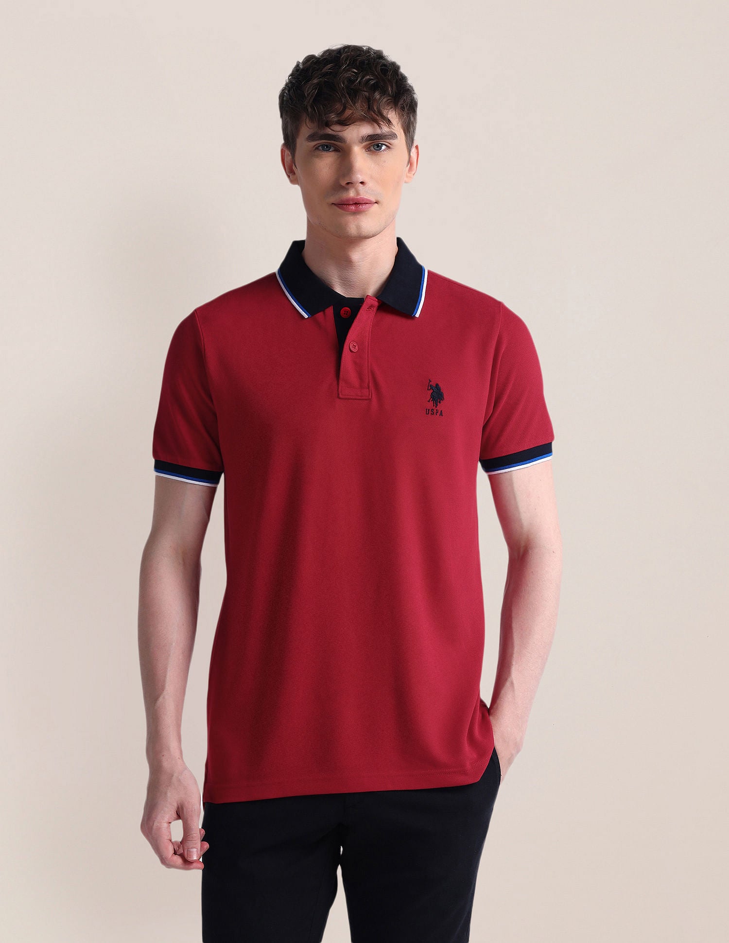 Solid Pure Cotton Polo Shirt Red - U.S. POLO ASSN. | Large