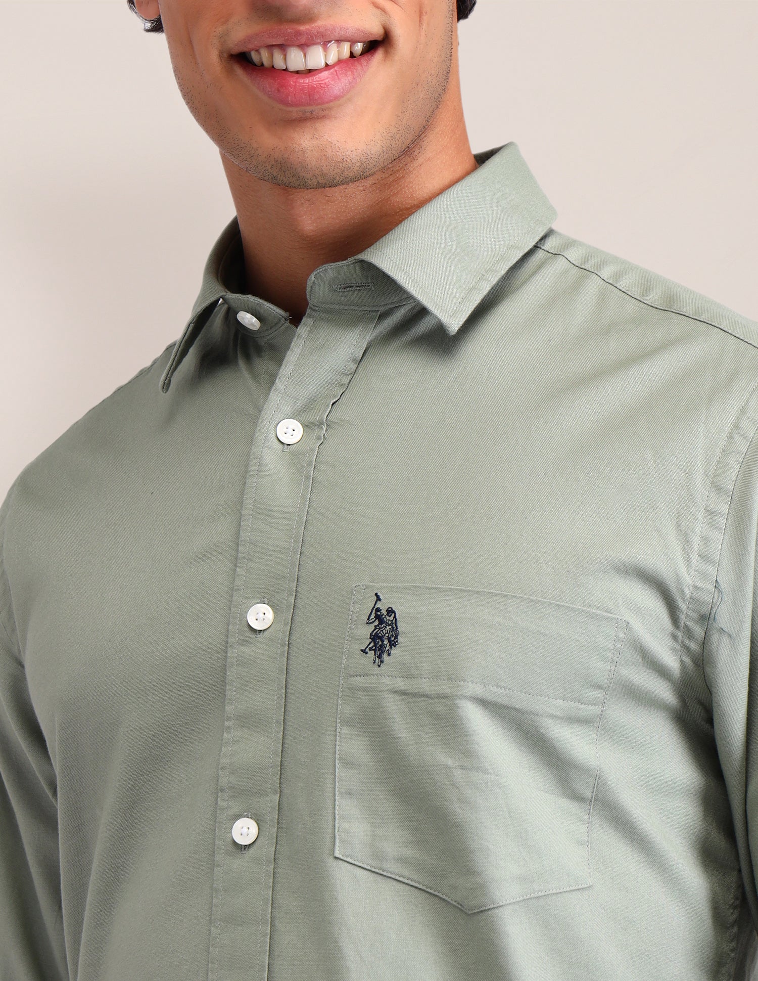 Solid Tailored Fit Shirt Light Green - U.S. POLO ASSN. | Large
