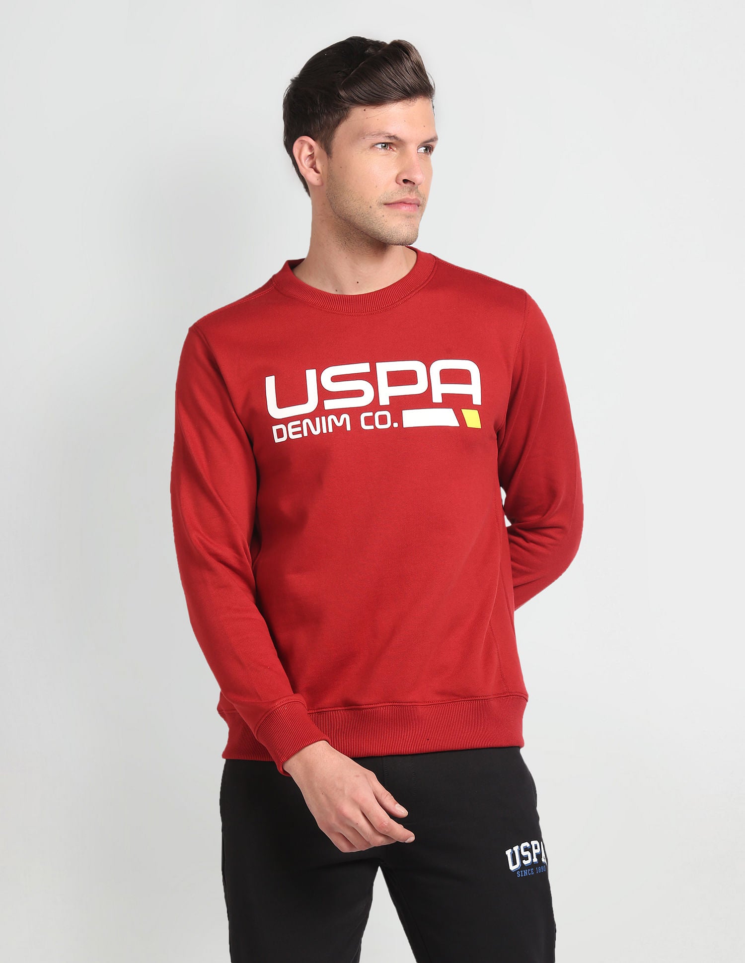 Crew Neck Brand Print Sweatshirt Maroon - U.S. POLO ASSN. | Large