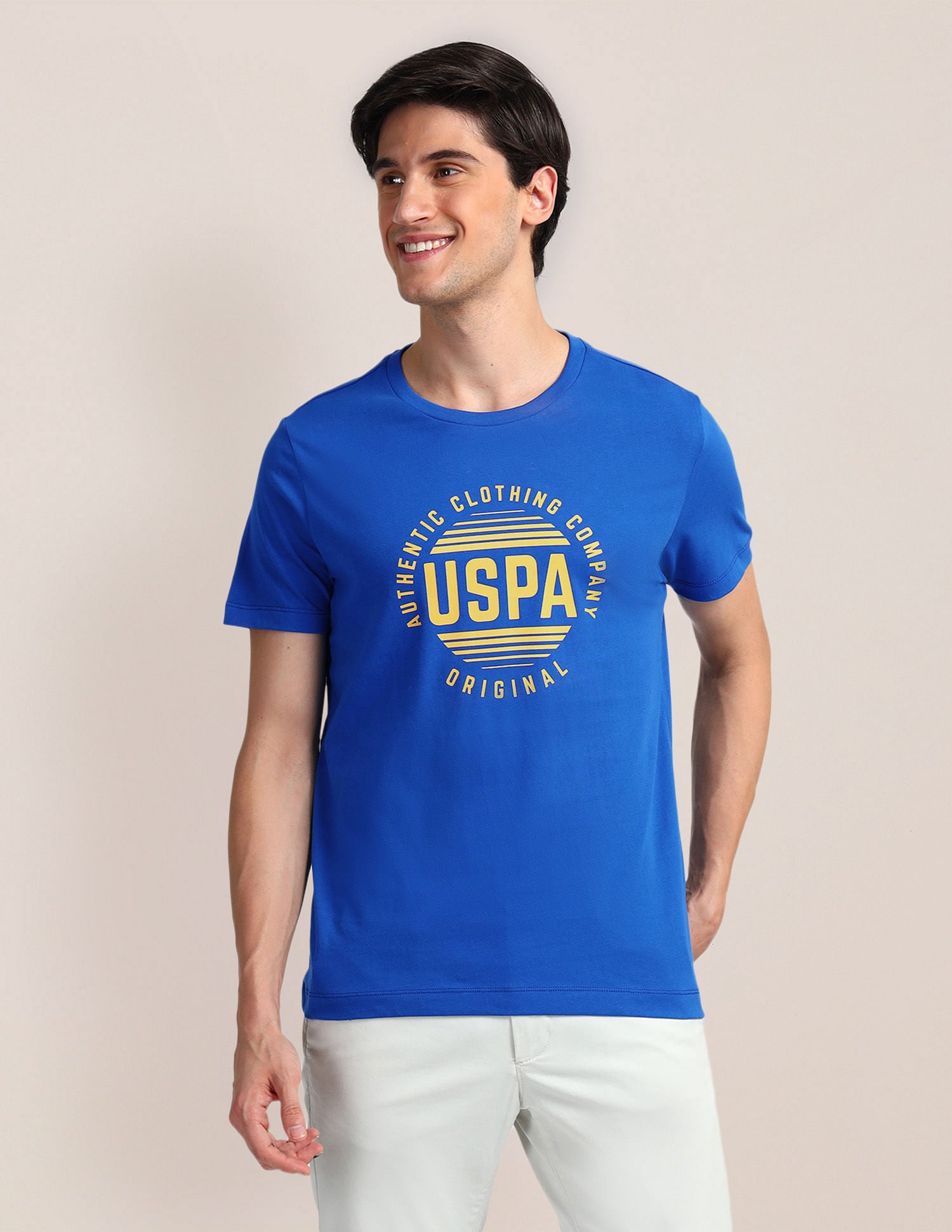 Brand Print Slim Fit T-Shirt Blue - U.S. Polo Assn. India | Large