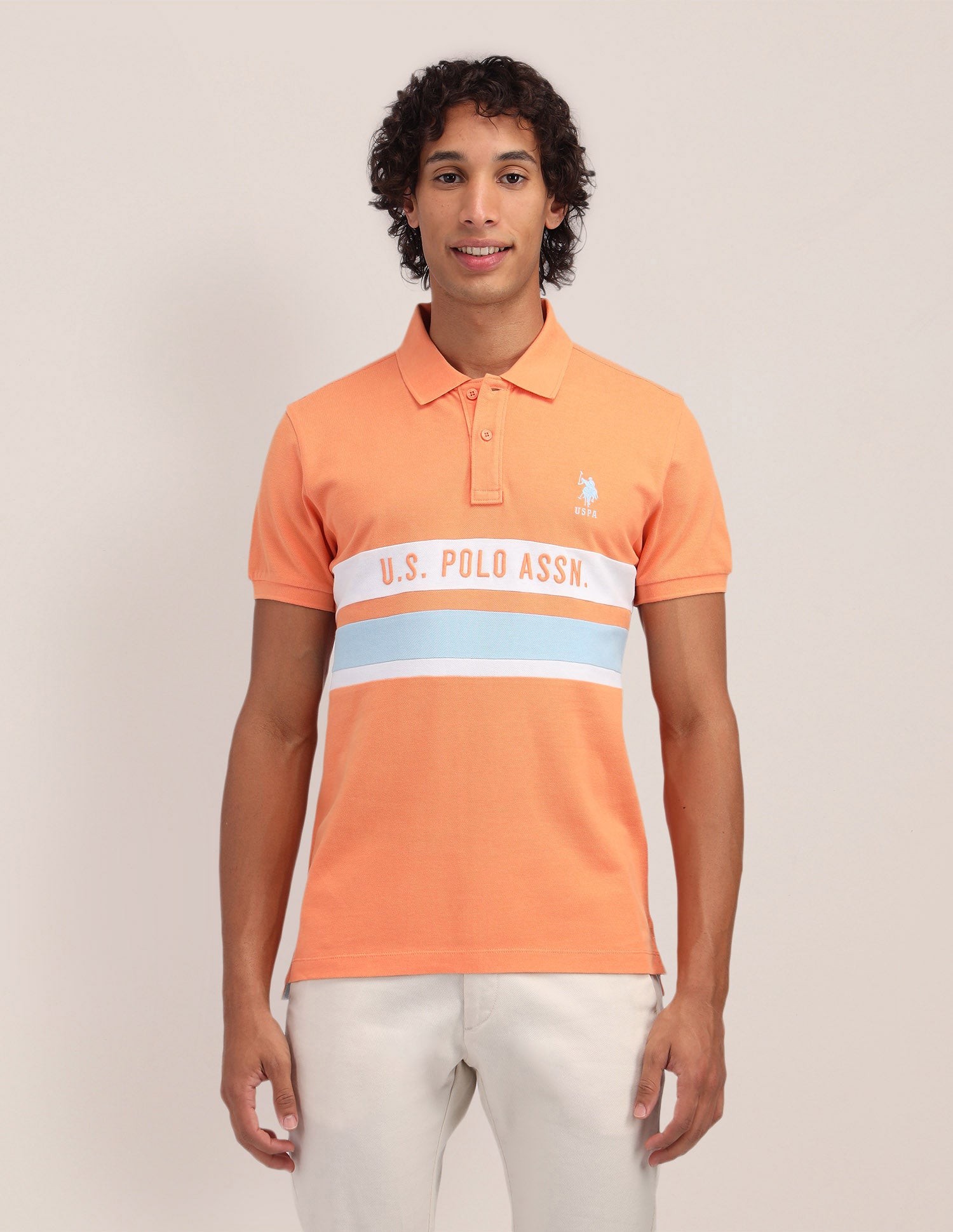 Horizontal Striped Slim Fit Polo Shirt Peach - U.S. Polo Assn. India | Large