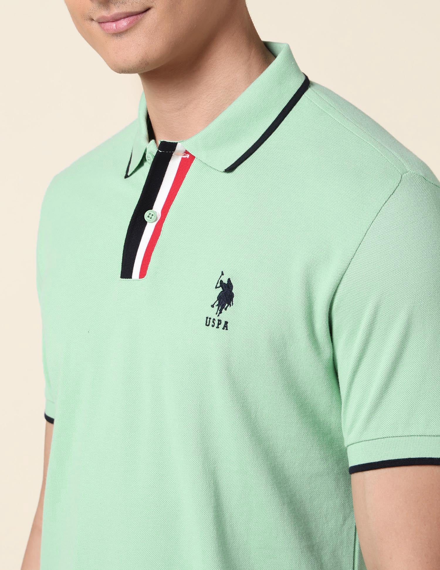 Solid Slim Fit Polo Shirt Green - U.S. Polo Assn. India | Large