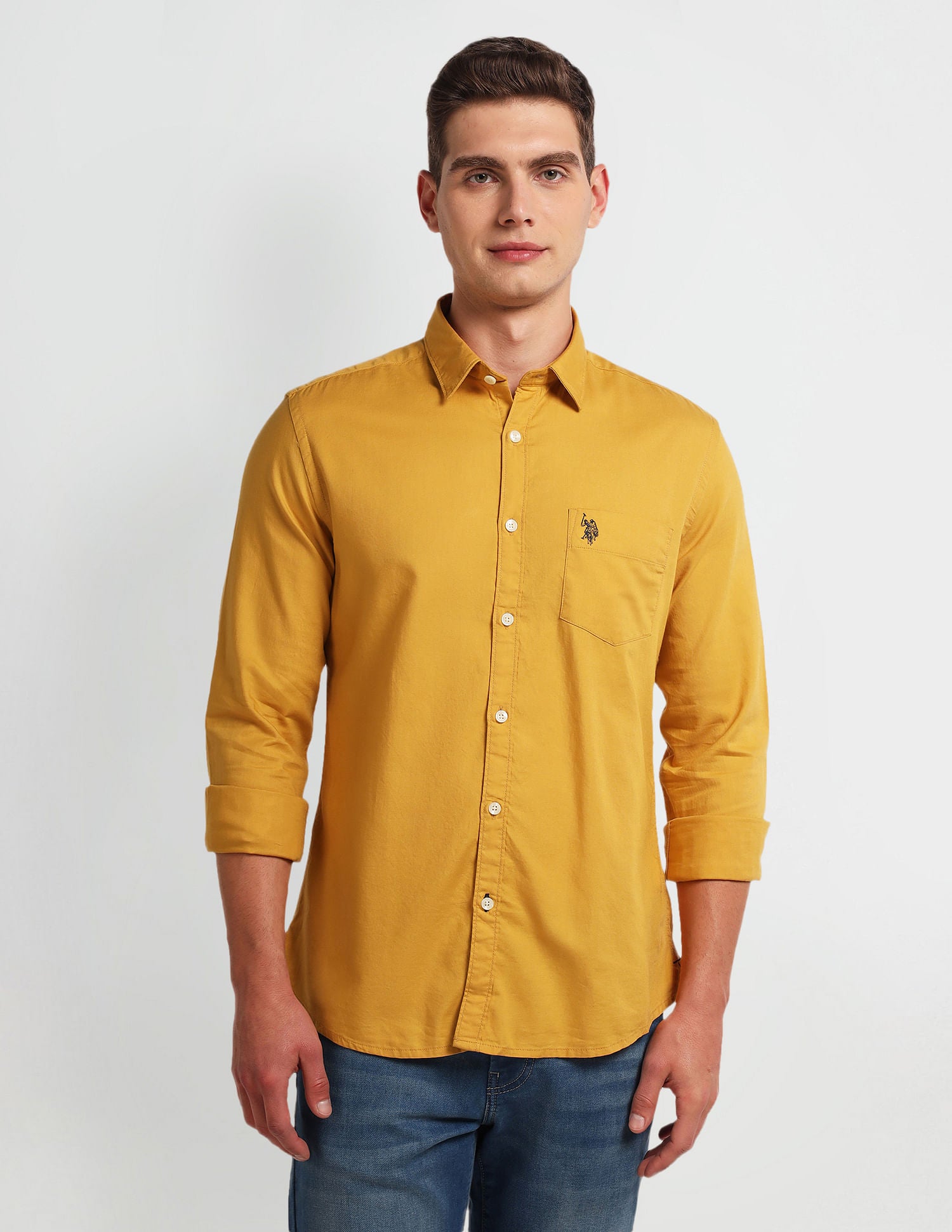 Twill Slim Fit Shirt Mustard - U.S. Polo Assn. India | Large