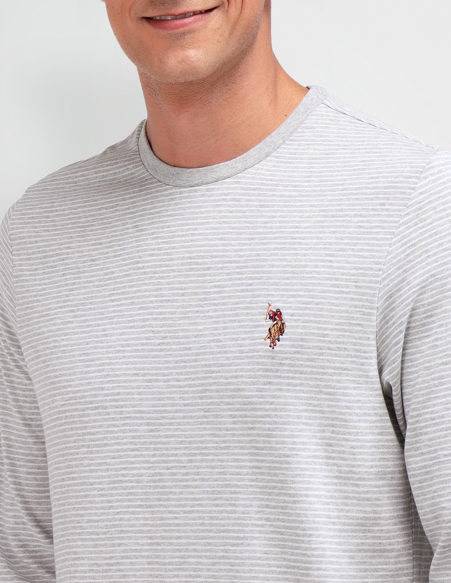 Muscle Fit Horizontal Striped T-Shirt Grey Melange - U.S. POLO ASSN. | Large