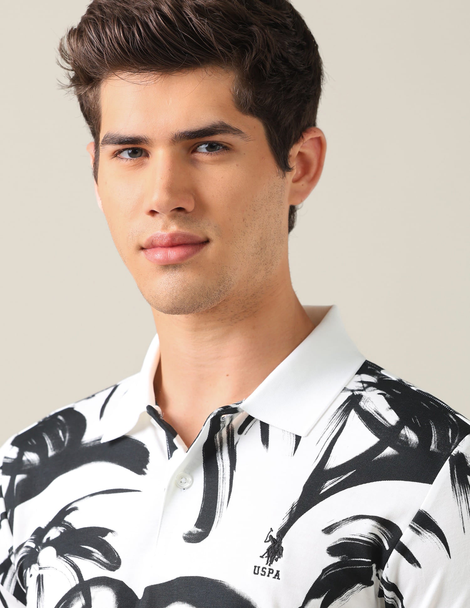 Abstract Printed Slim Fit Polo Shirt Black - U.S. Polo Assn. India | Large