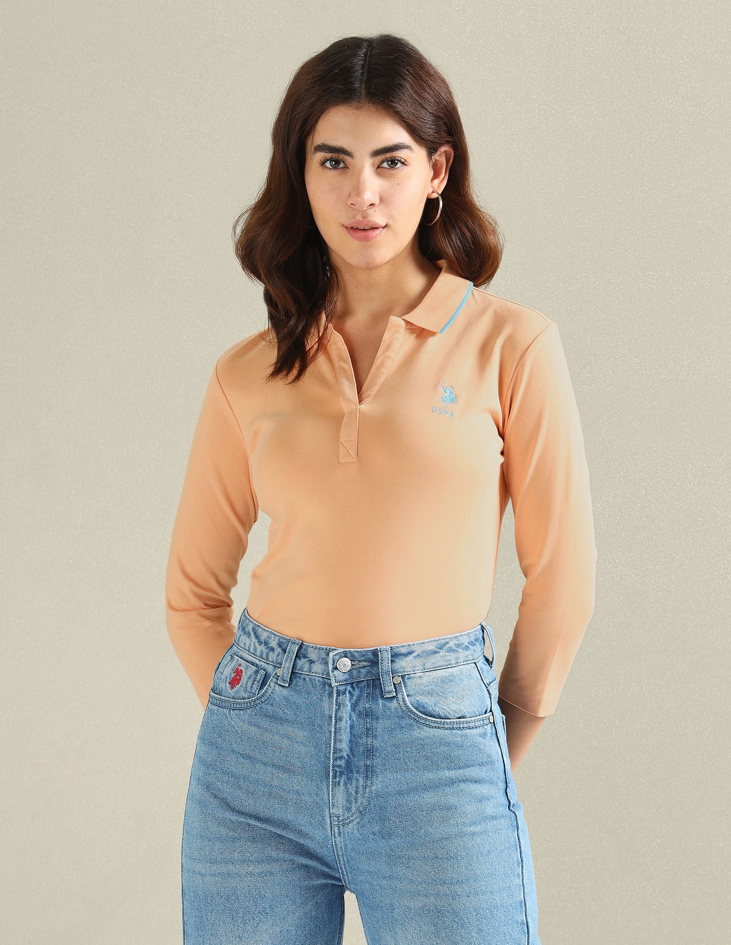 Tipped Collar Solid Polo Shirt Peach - U.S. POLO ASSN. | Large