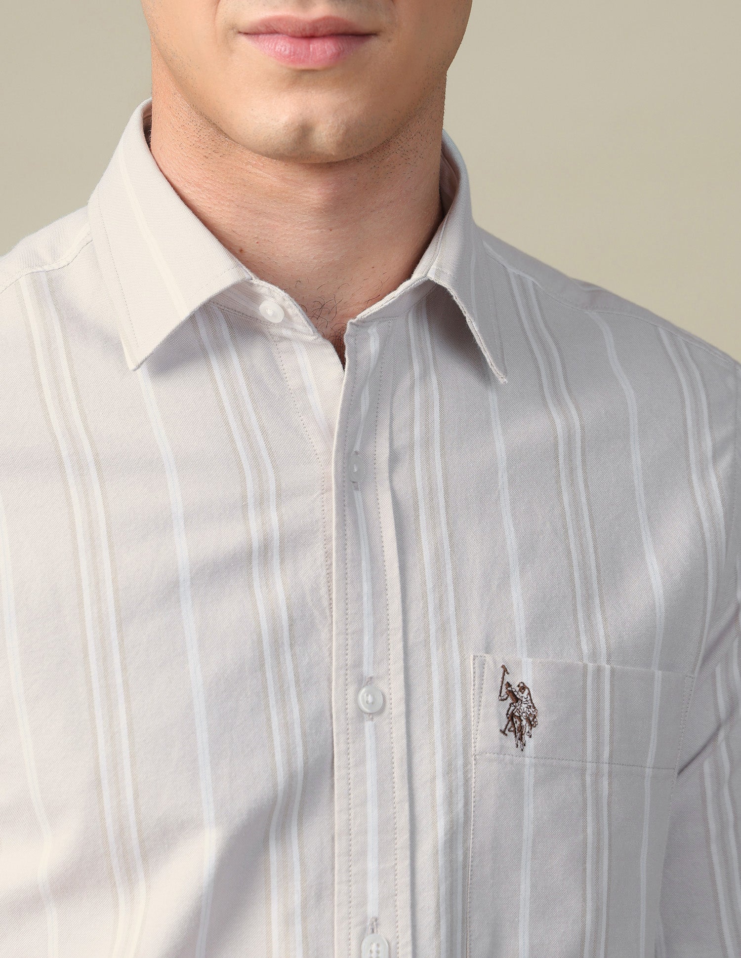 Vertical Striped Oxford Shirt Beige - U.S. Polo Assn. India | Large